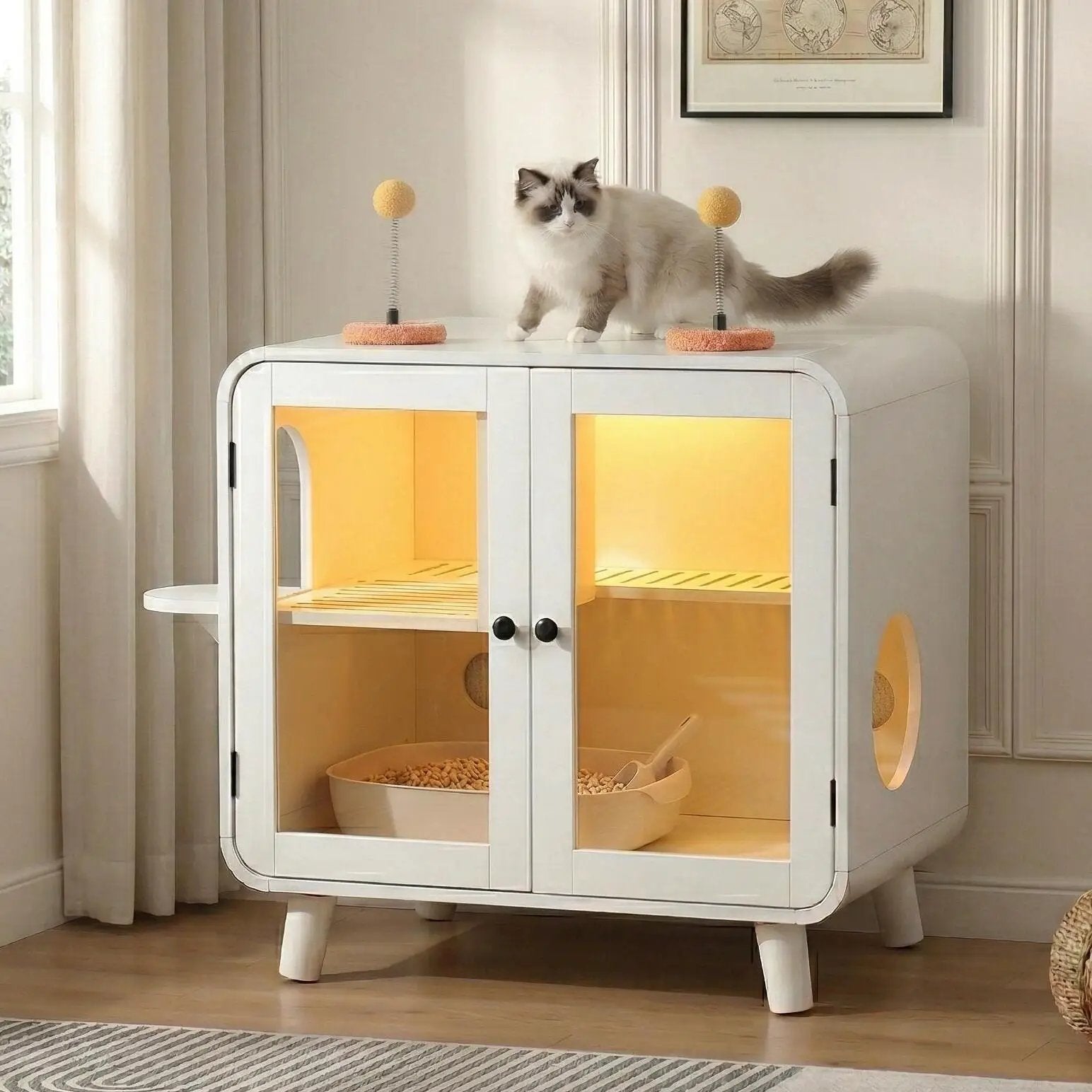 Cat Hidden Litter Box Enclosure with RGB LED Light by HouseOfZazla