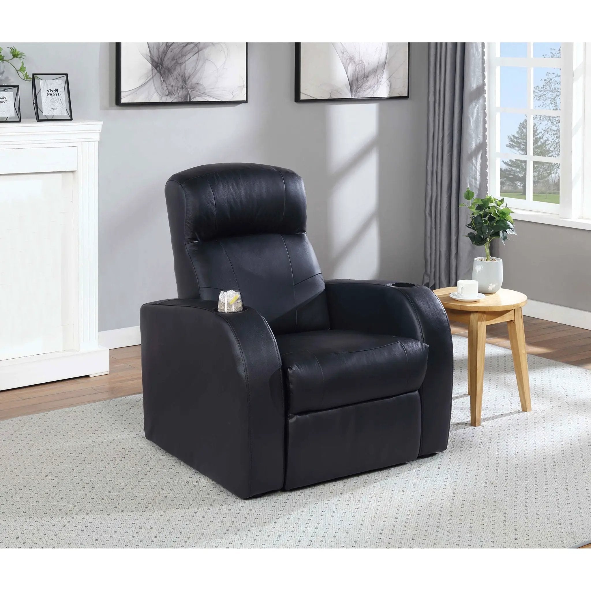 Upholstered Recliner With Cup Holder Comfort Lounge Chair - Black by Unique Piece Furniture