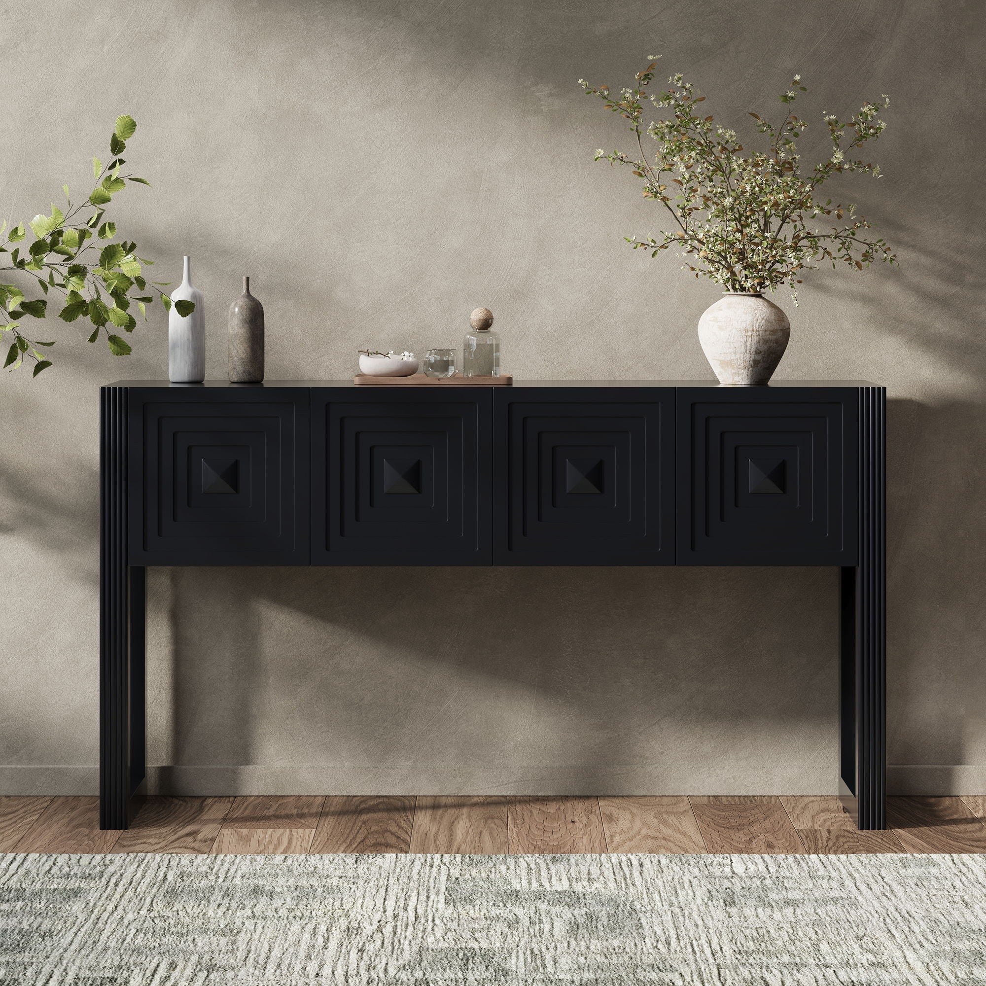Geometric Carved Console Table With 3 Soft Close Drawers by HouseOfZazla