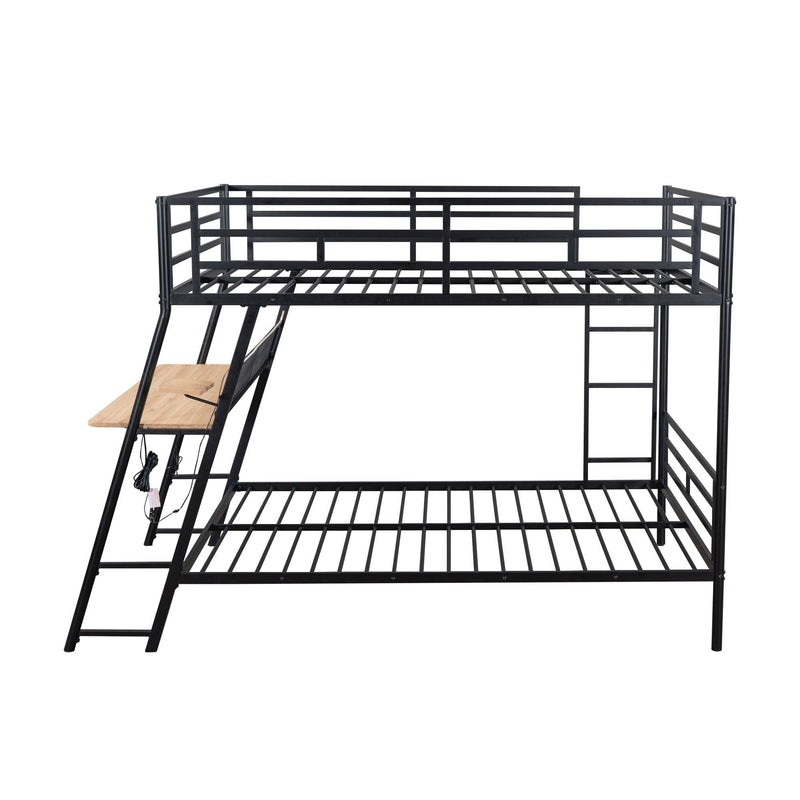 Full Size Bunk Bed With Built In Desk, Light, And 2 Drawers - Black by HouseOfZazla