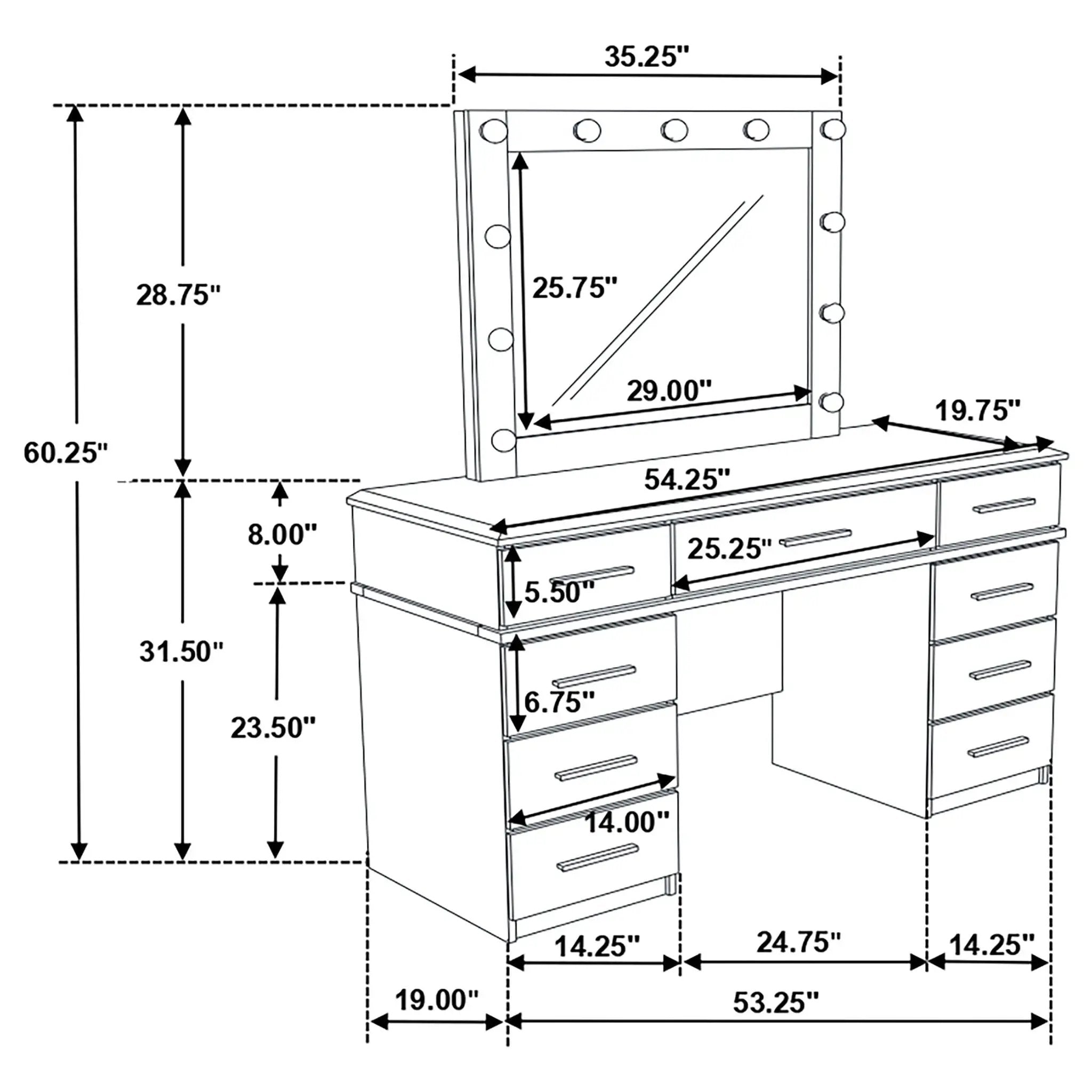Sarah - 9 Drawer Vanity Desk With Mirror Set - White by HouseOfZazla