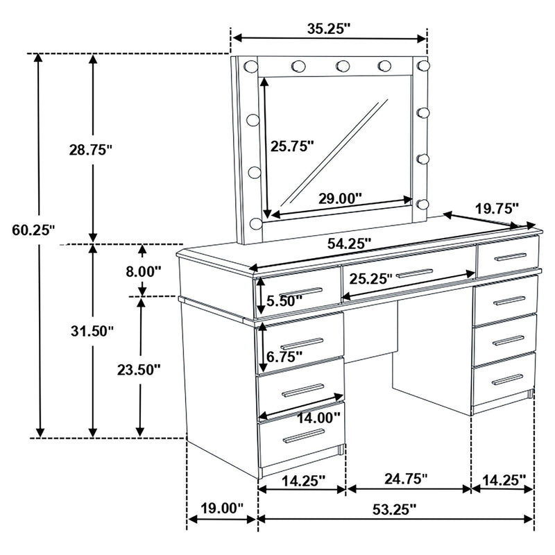 Sarah - 9 Drawer Vanity Desk With Mirror Set - White by HouseOfZazla