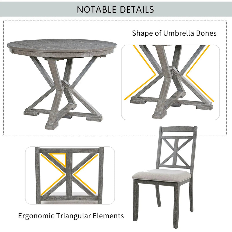 Dining Set With Extendable Round Table And 4 Upholstered Chairs by Unique Piece Furniture