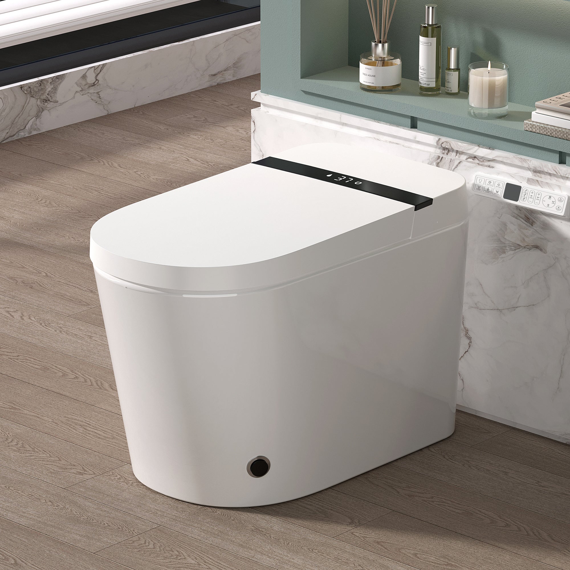Smart Toilet With Bidet Built-In, Auto Flush, Heated Seat & Warm Air Drying by HouseOfZazla