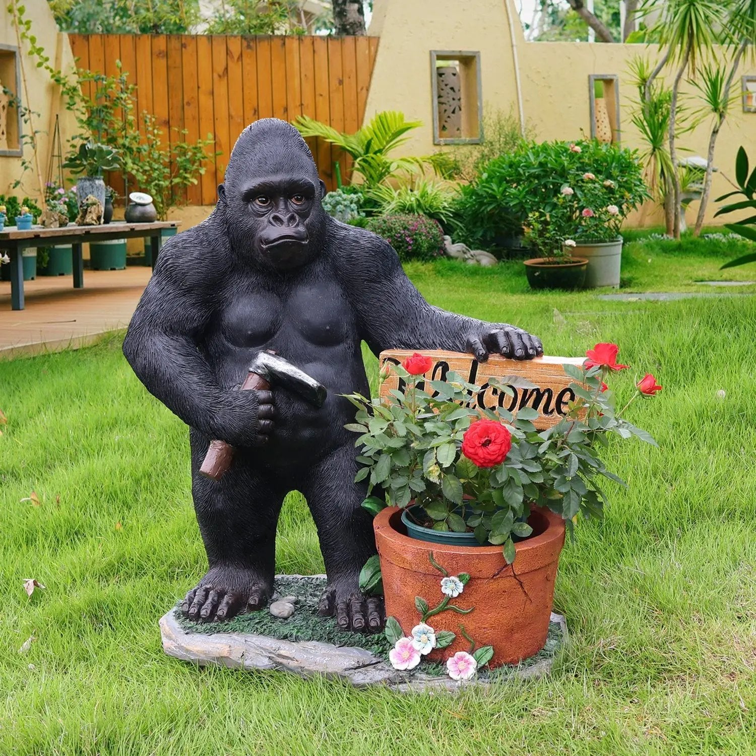 Outdoor Garden Sculpture Chimpanzee Flower Pot Planter by HouseOfZazla