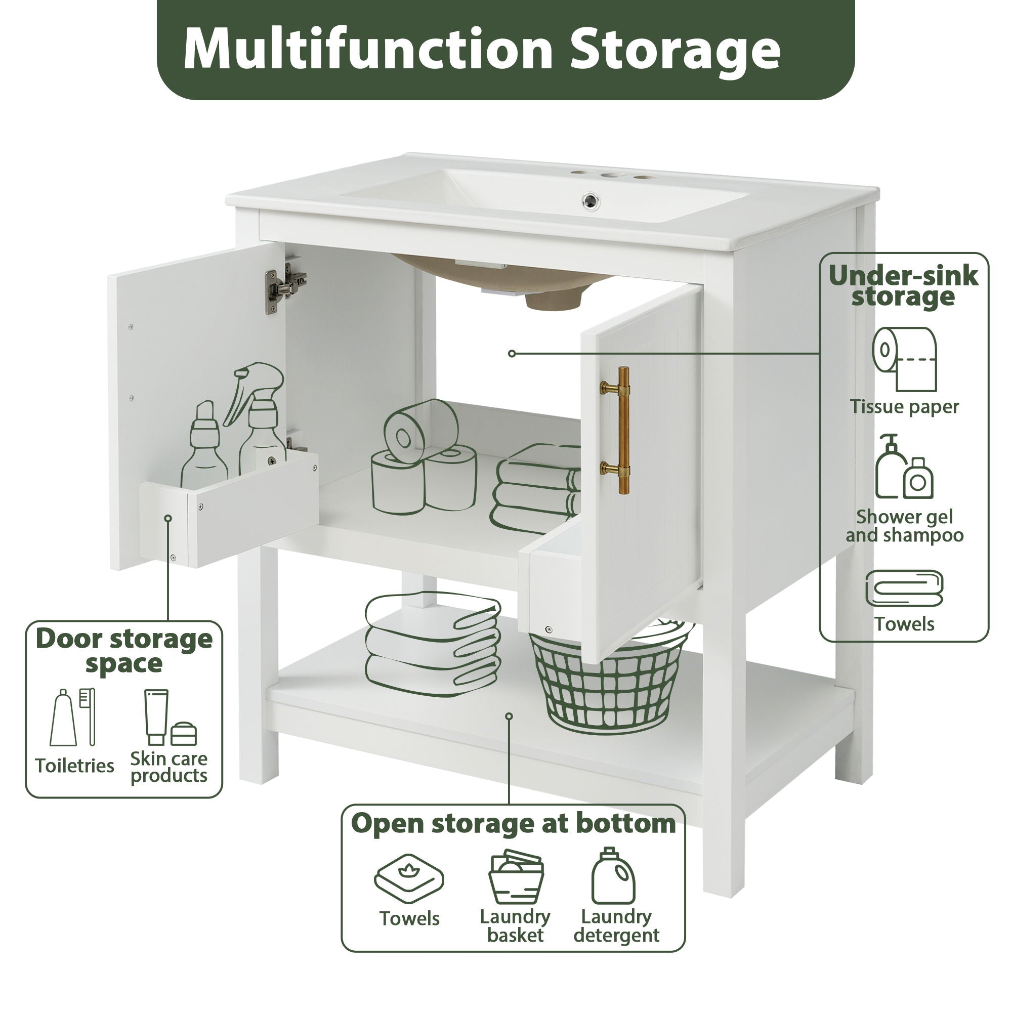 Elegant Bathroom Vanity With Ceramic Sink And Versatile Storage by HouseOfZazla