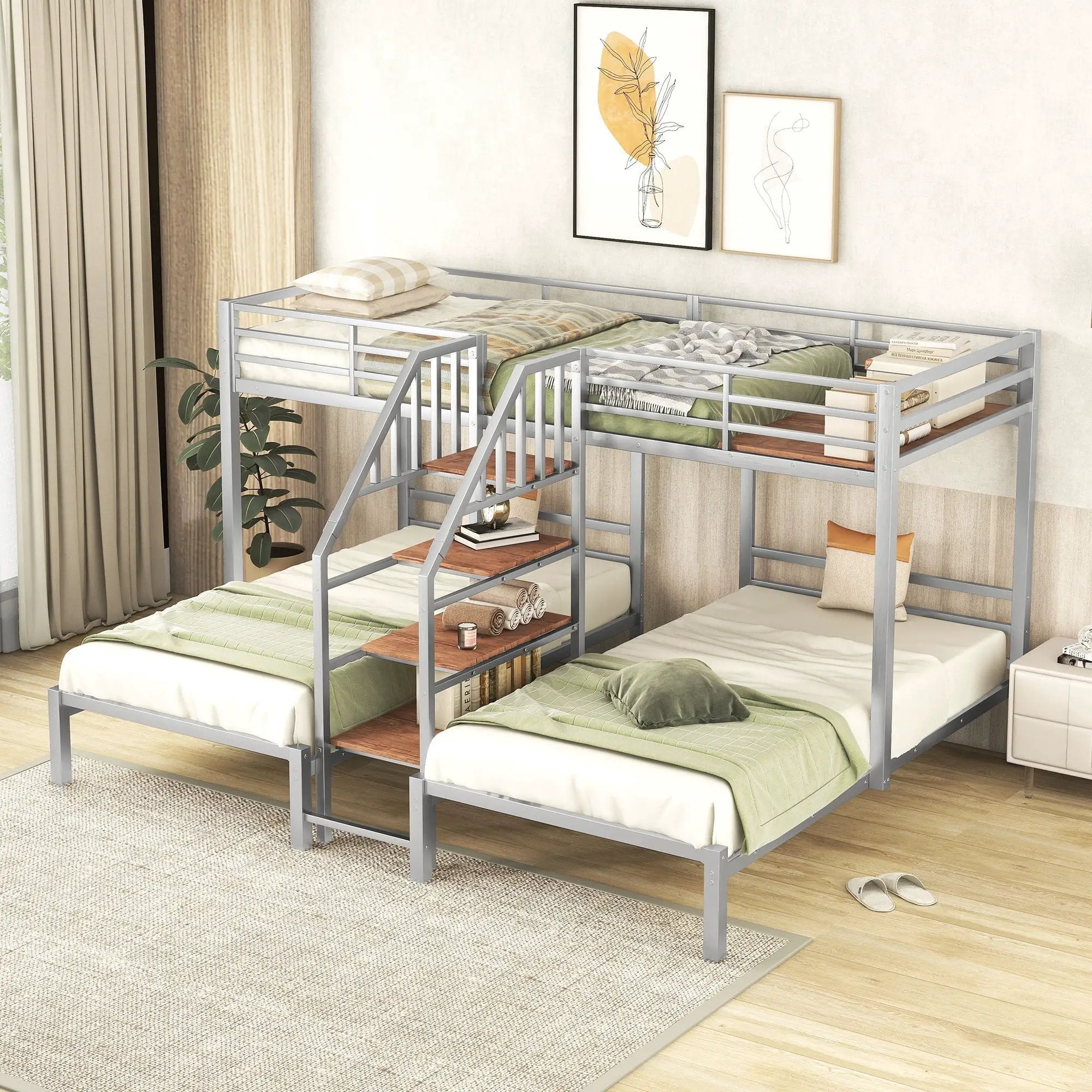 Metal Bunk Bed With Storage Shelves Staircase by HouseOfZazla