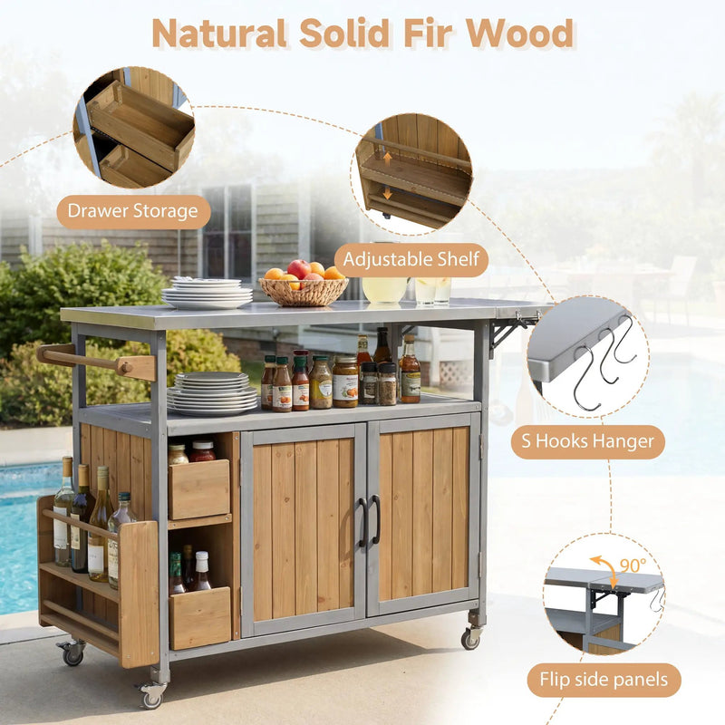 54.33" Farmhouse Rolling Outdoor Kitchen Cart, photo 6 of 10