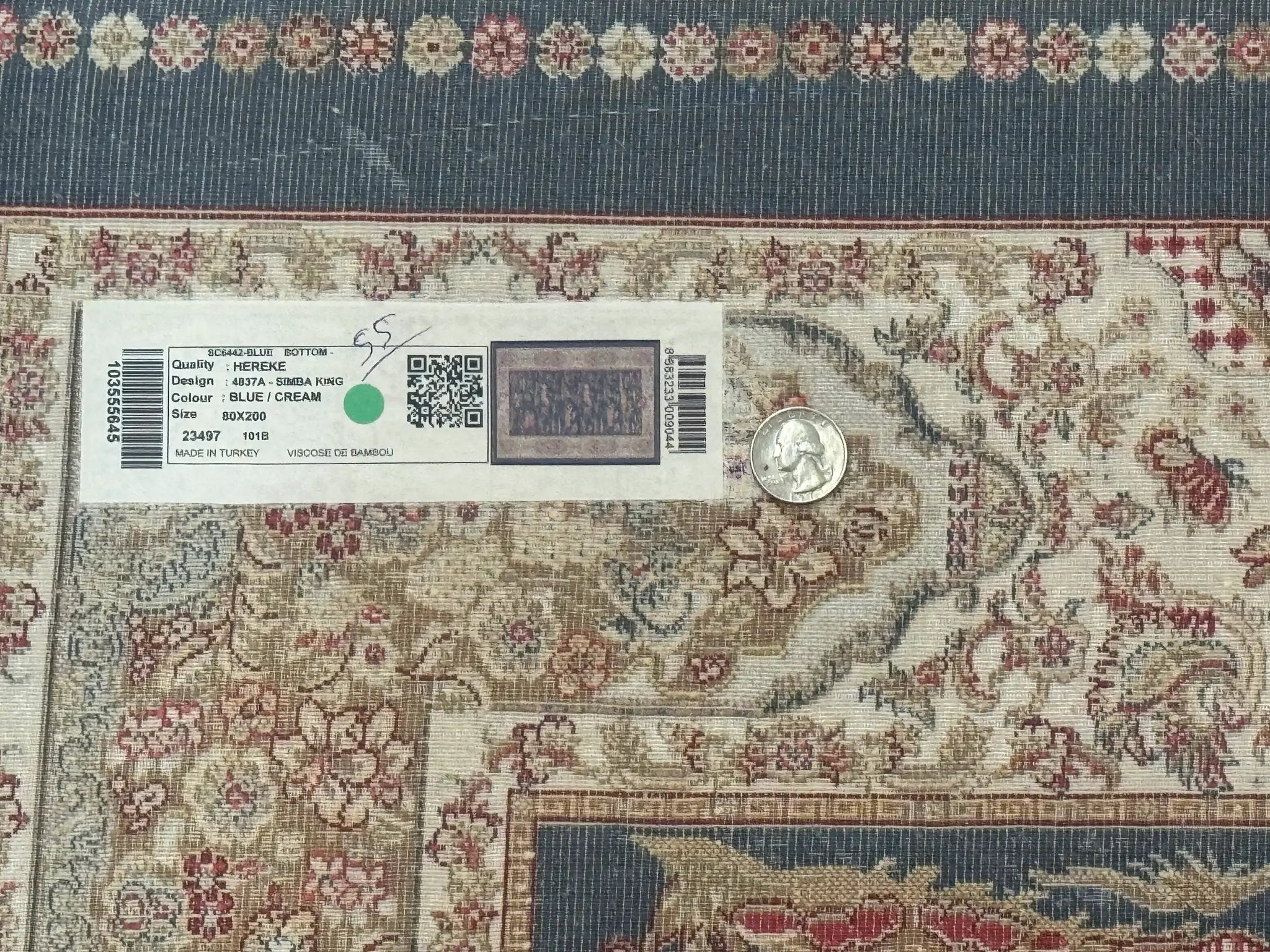 Turkish Silk Rug 2.6 x 6.7, Short Runner Rug, Blue & Ivory, Bamboo Silk, New by Jewel Rugs