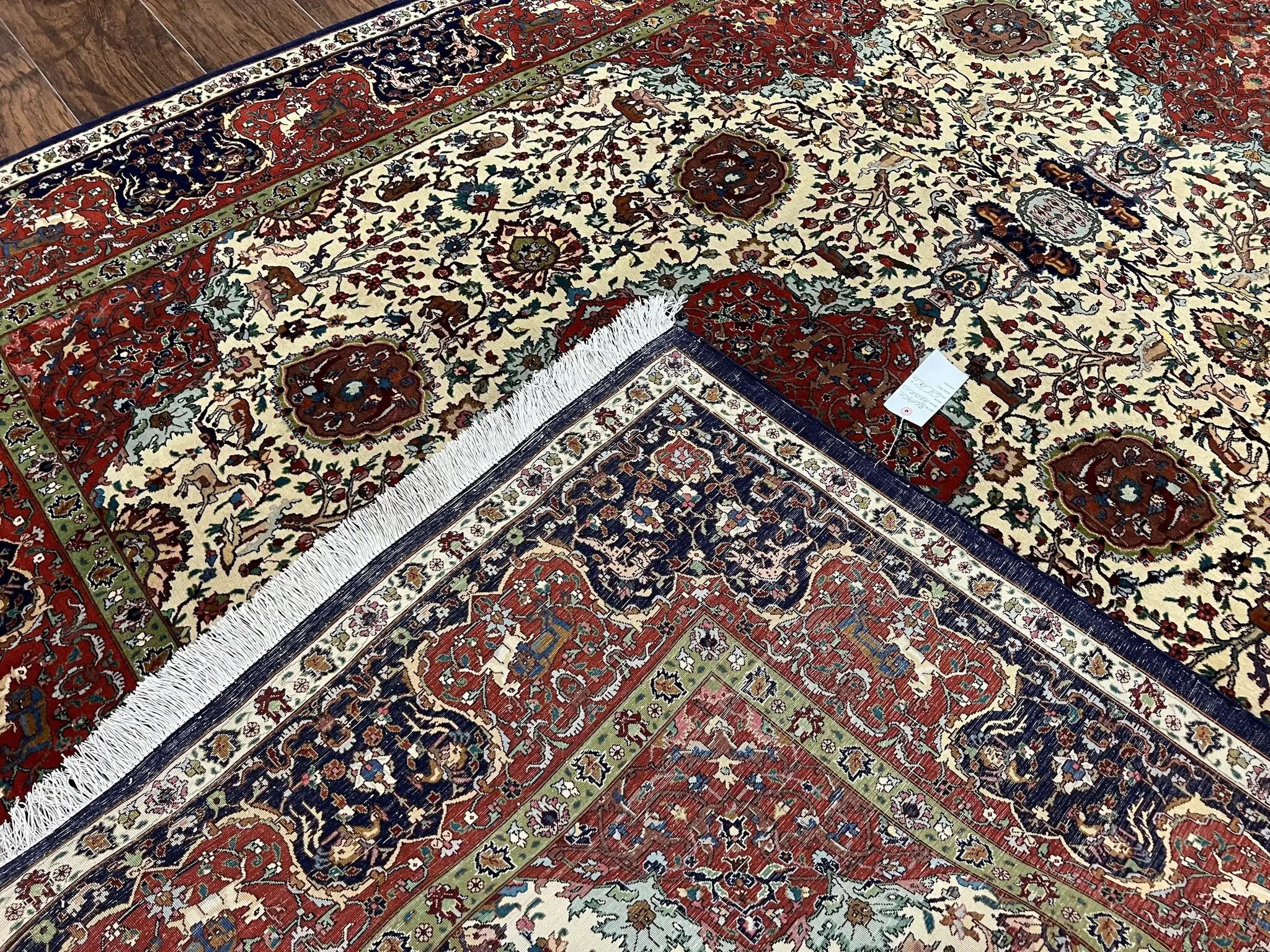 Wonderful Sino Persian Rug 6x10 with Animal Pictorial Motifs, Cream Dark Red Navy Blue, Birds Gazelles, Two Medallions, Top Quality Handmade by Jewel Rugs