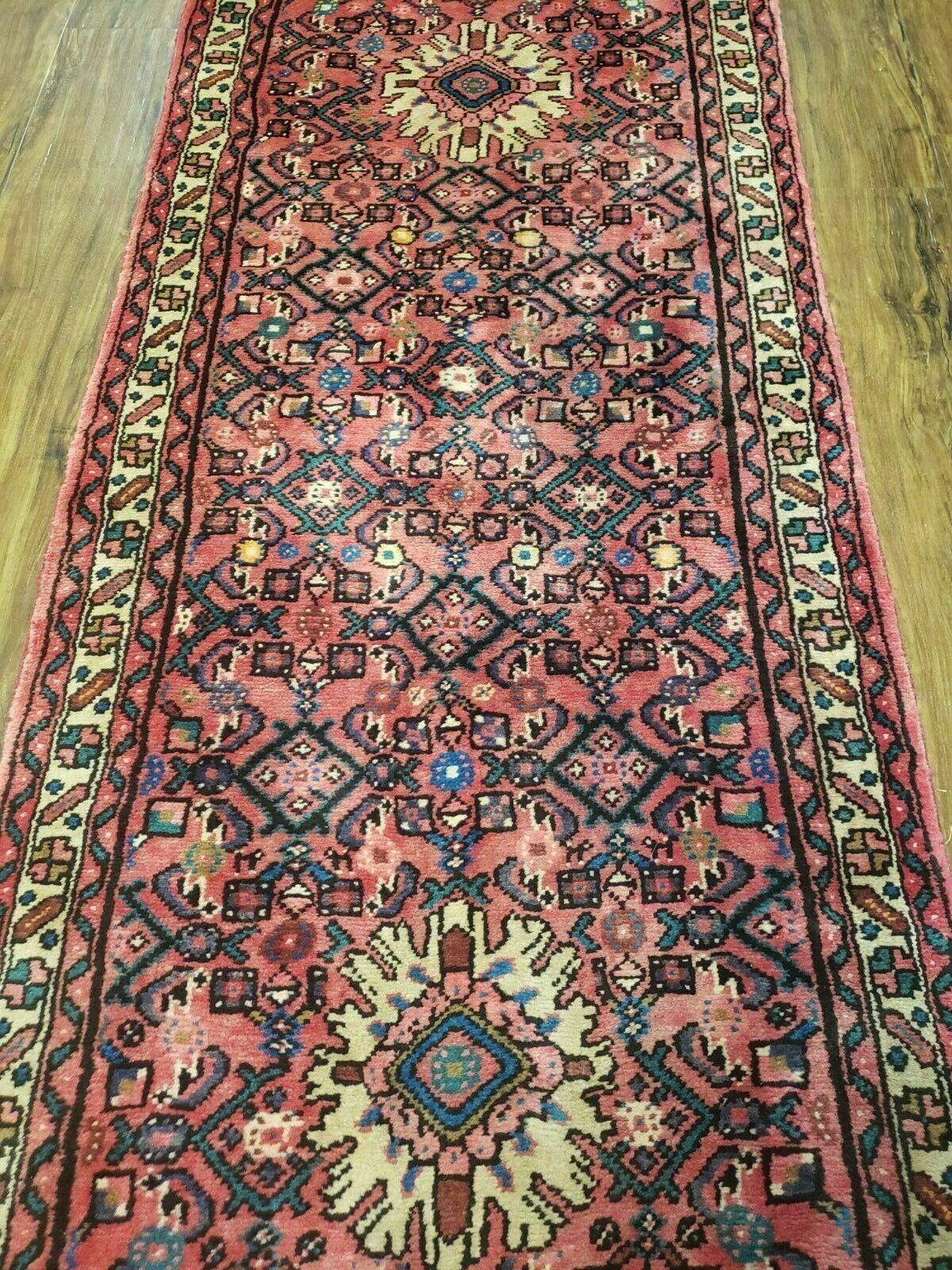 Persian Hamadan Runner Rug 2.8 x 14, Red, Vintage Handmade Wool Runner Rug by Jewel Rugs