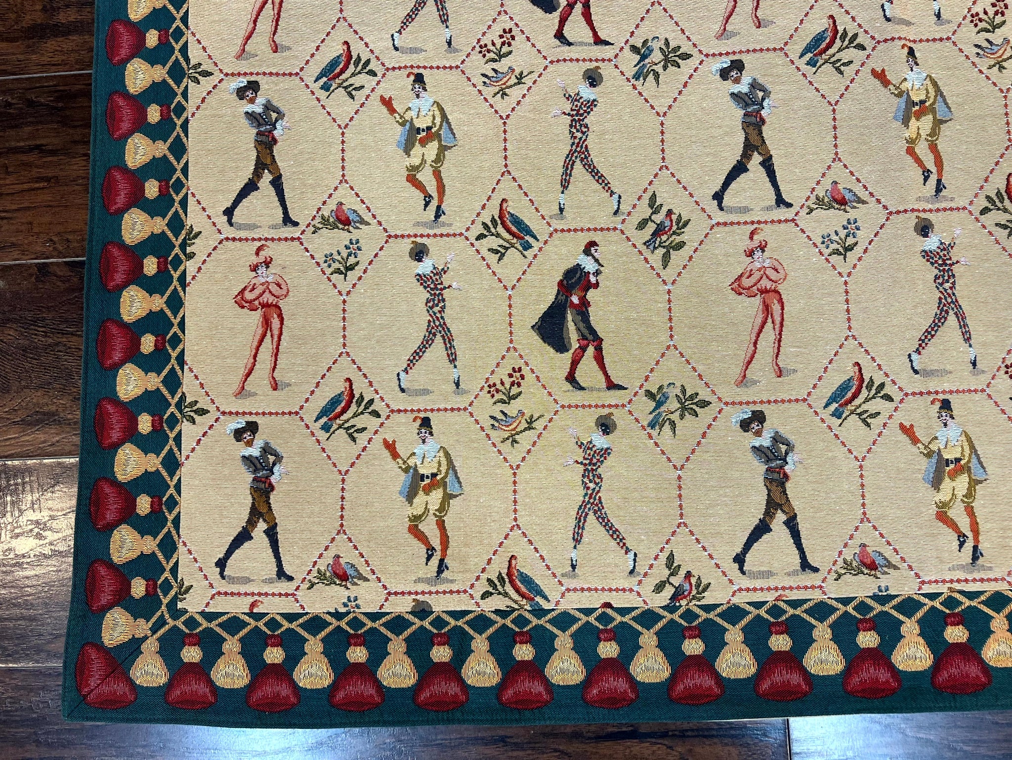 Square Tapestry 5x5, Wall Hanging, Human Pictorials, Court Jesters, Vintage by Jewel Rugs