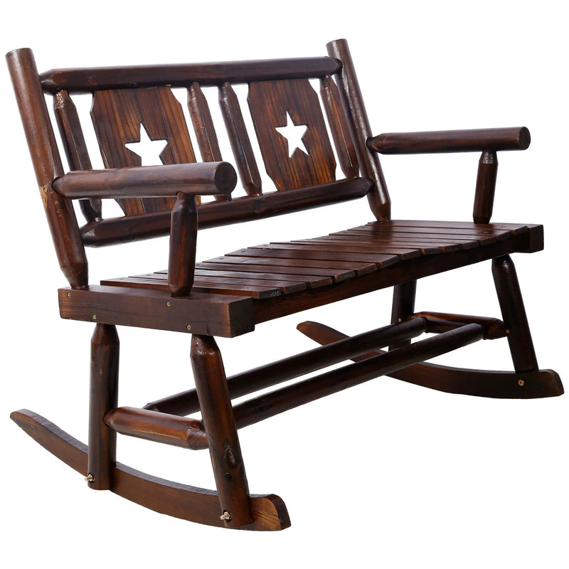 Rustic Outdoor Wood Rocking Bench Double Rocking Chair For 2 Persons With Curved Seat, Porch Rocker - Brown by Unique Piece Furniture