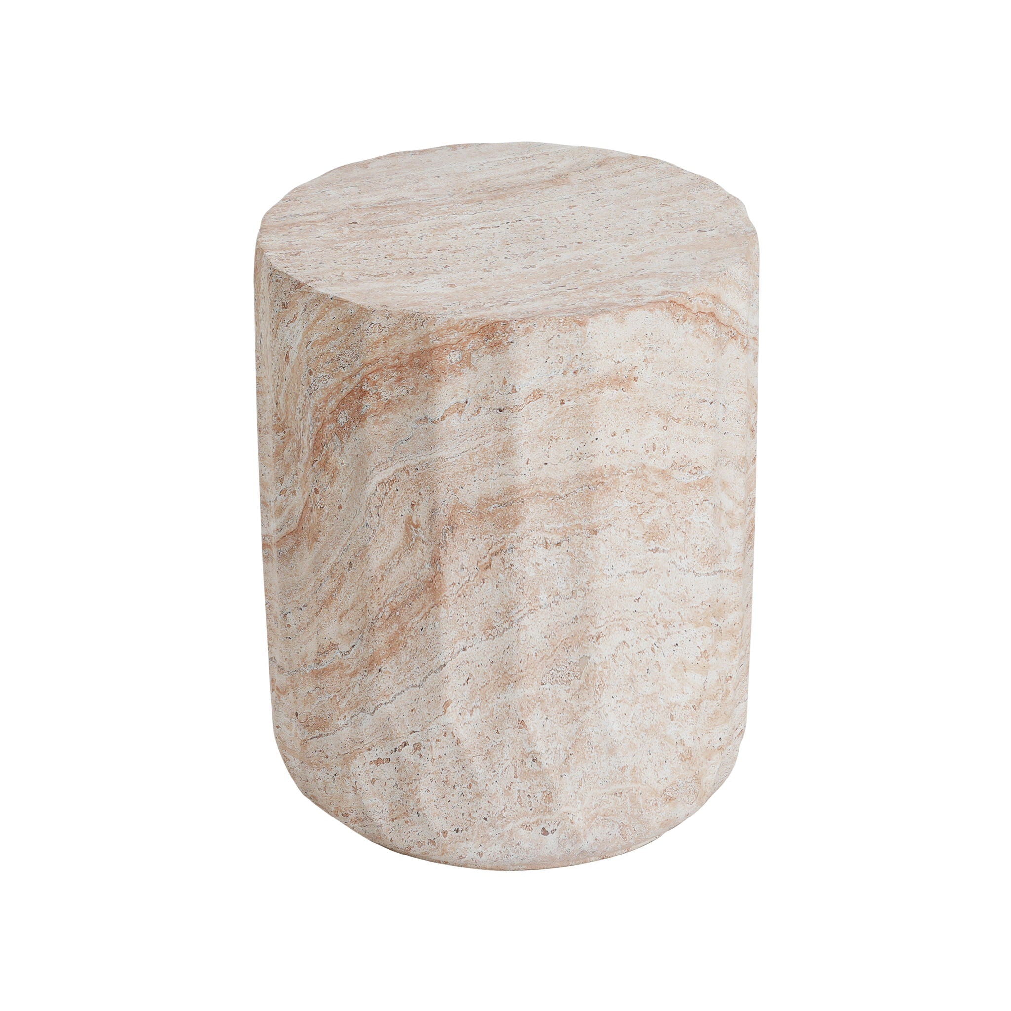 Outdoor / Indoor Lightweight Concrete Side Table, Cylinder Travertine Finish Accent Table - Beige by HouseOfZazla
