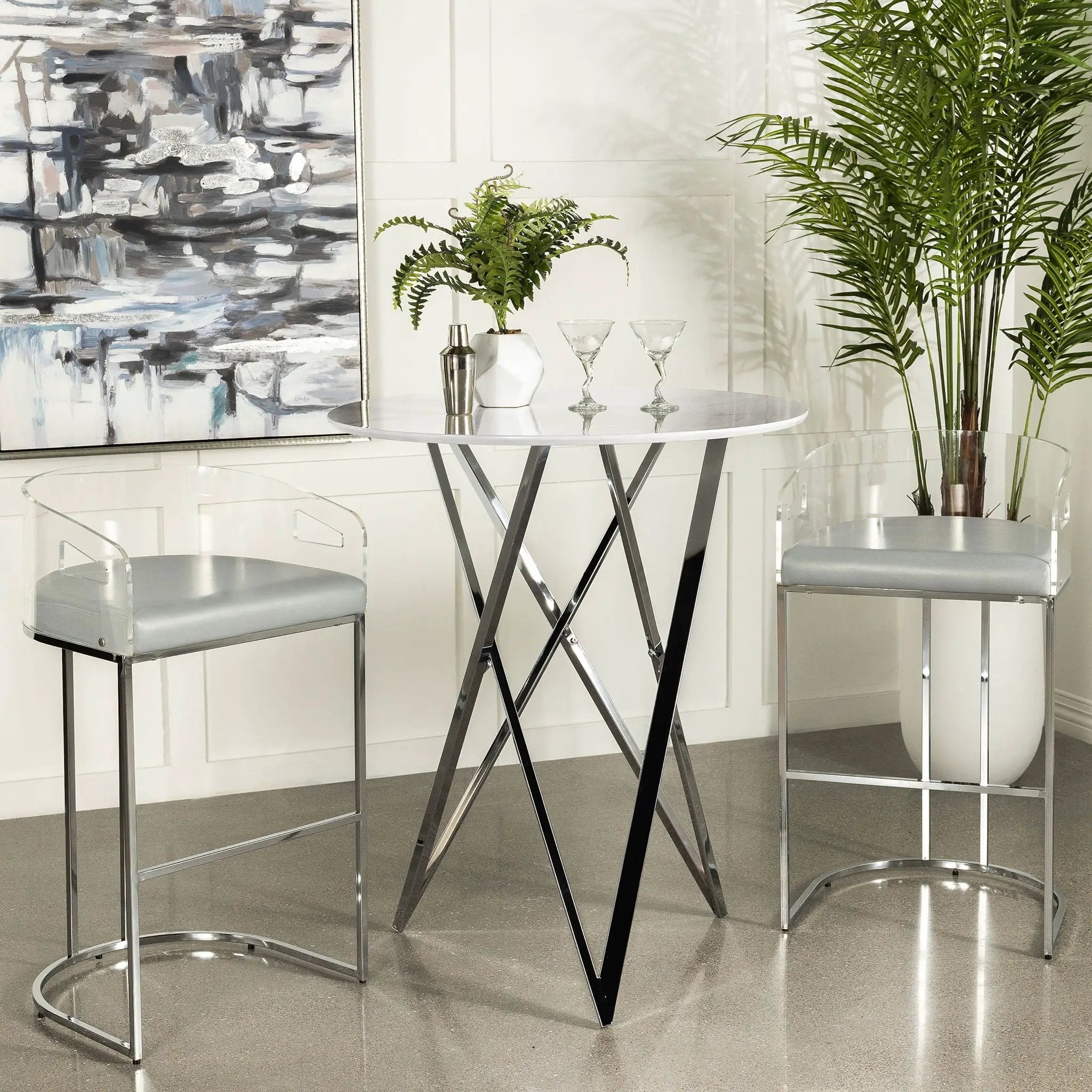 Bexter Round 35-inch Faux Marble Bistro Bar Table Chrome by Unique Piece Furniture
