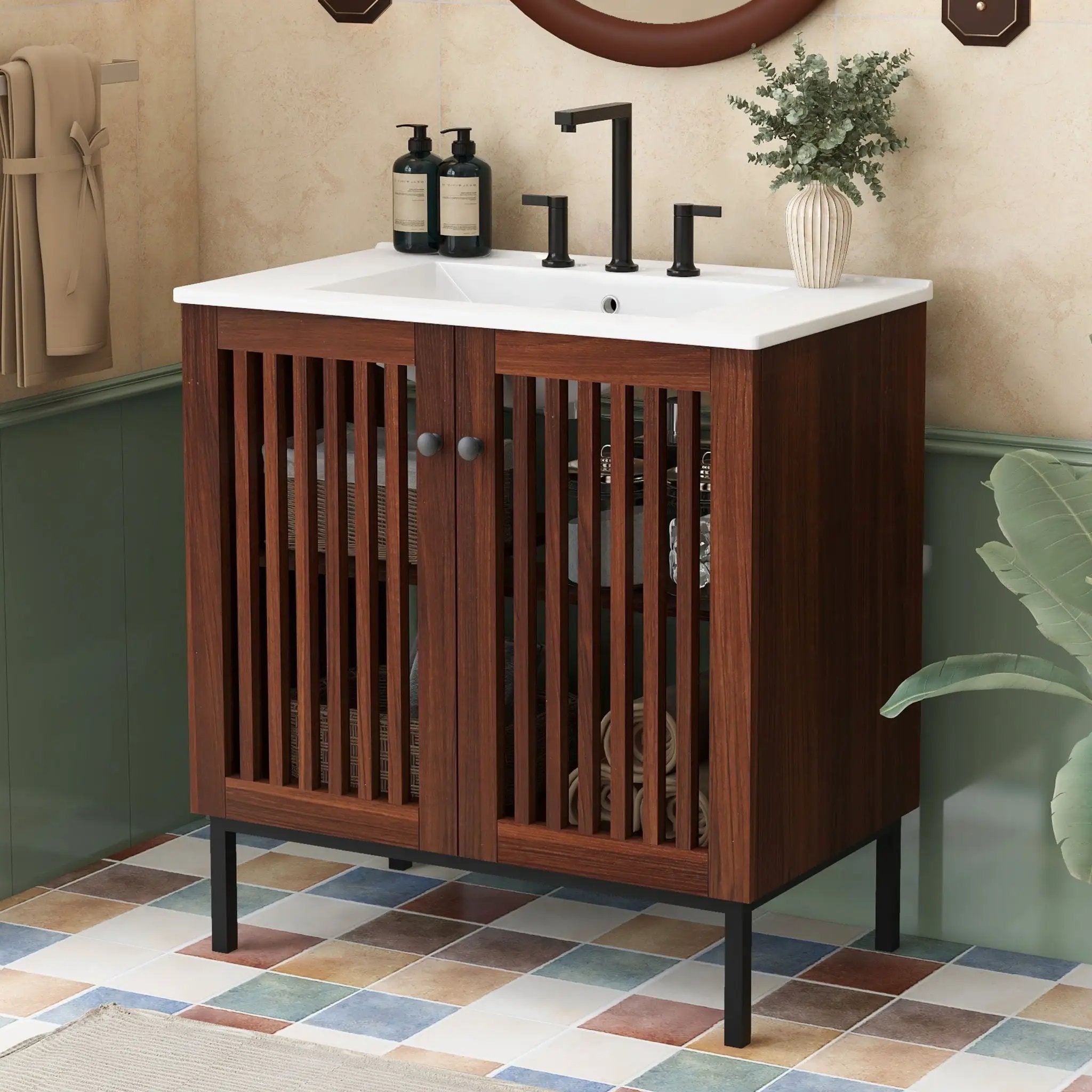 30" Vintage Bathroom Vanity With Ceramic Sink by HouseOfZazla