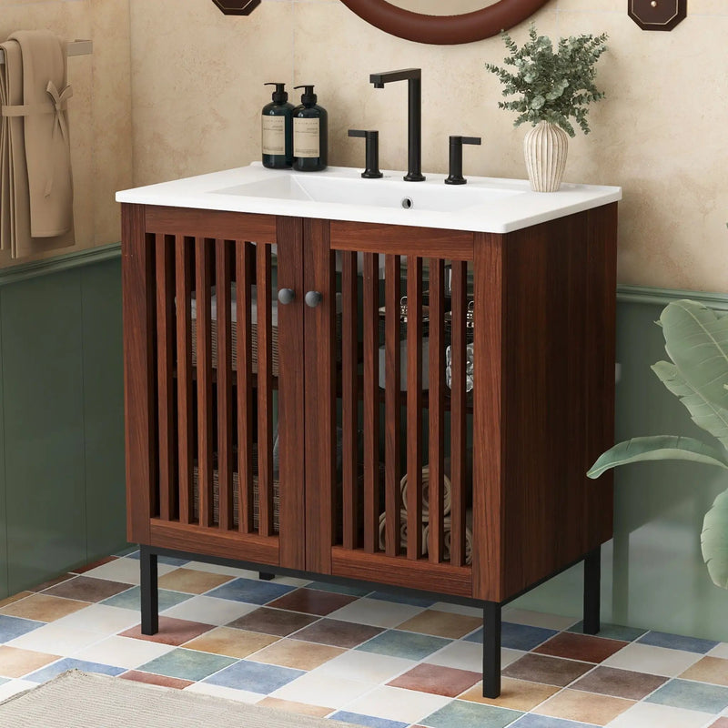30" Vintage Bathroom Vanity With Ceramic Sink by HouseOfZazla