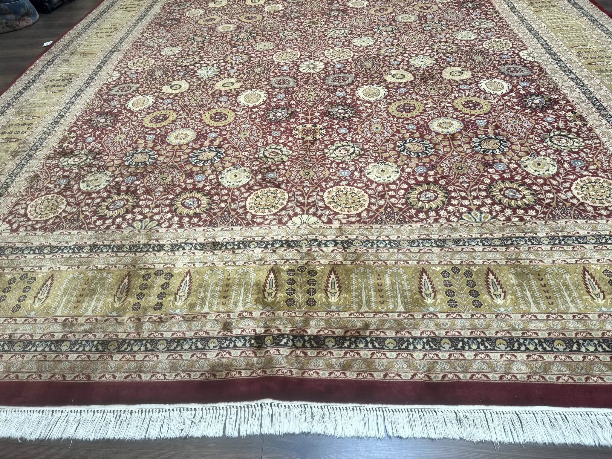 Palace Size Pak Persian Rug 12x15, Brick Red, Allover Pattern, Handmade Oversized Wool Oriental Carpet, Large Area Rug, Fine 225 KPSI by Jewel Rugs