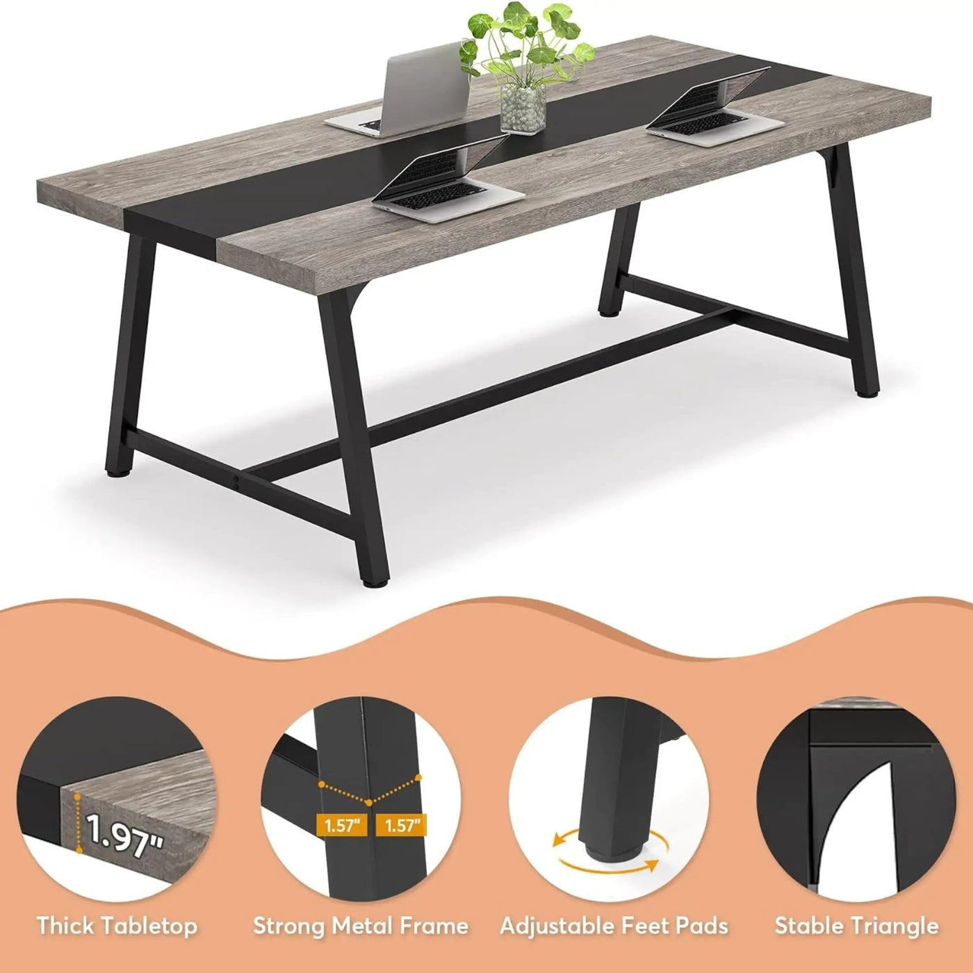 Modern Rectangular Conference Table For 6 - 8 People, Office Executive Desk by HouseOfZazla