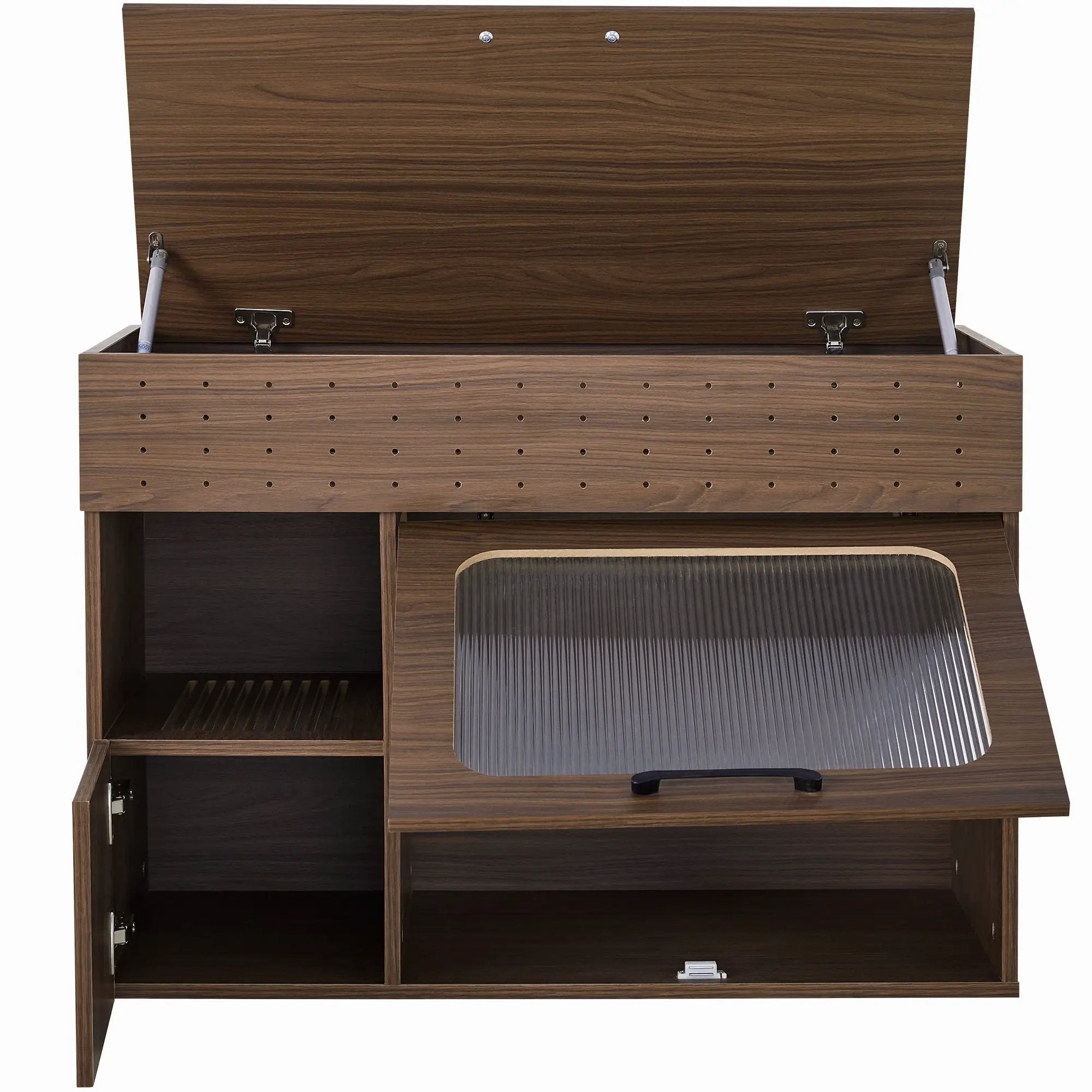 Furniture Style Multi Use Cat Litter Box House With Storage - Walnut