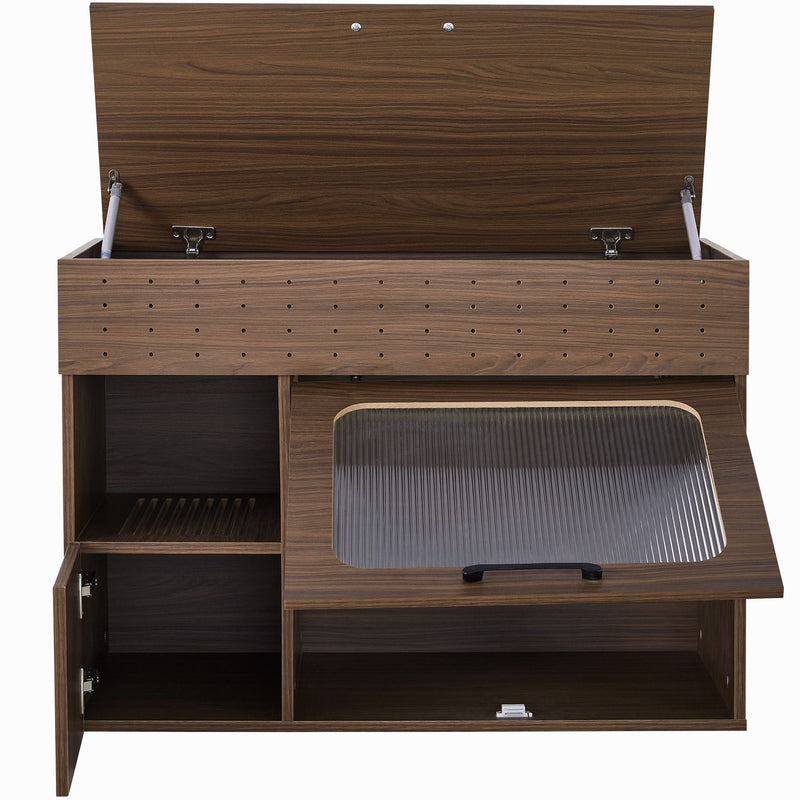 Furniture Style Multi Use Cat Litter Box House With Storage - Walnut