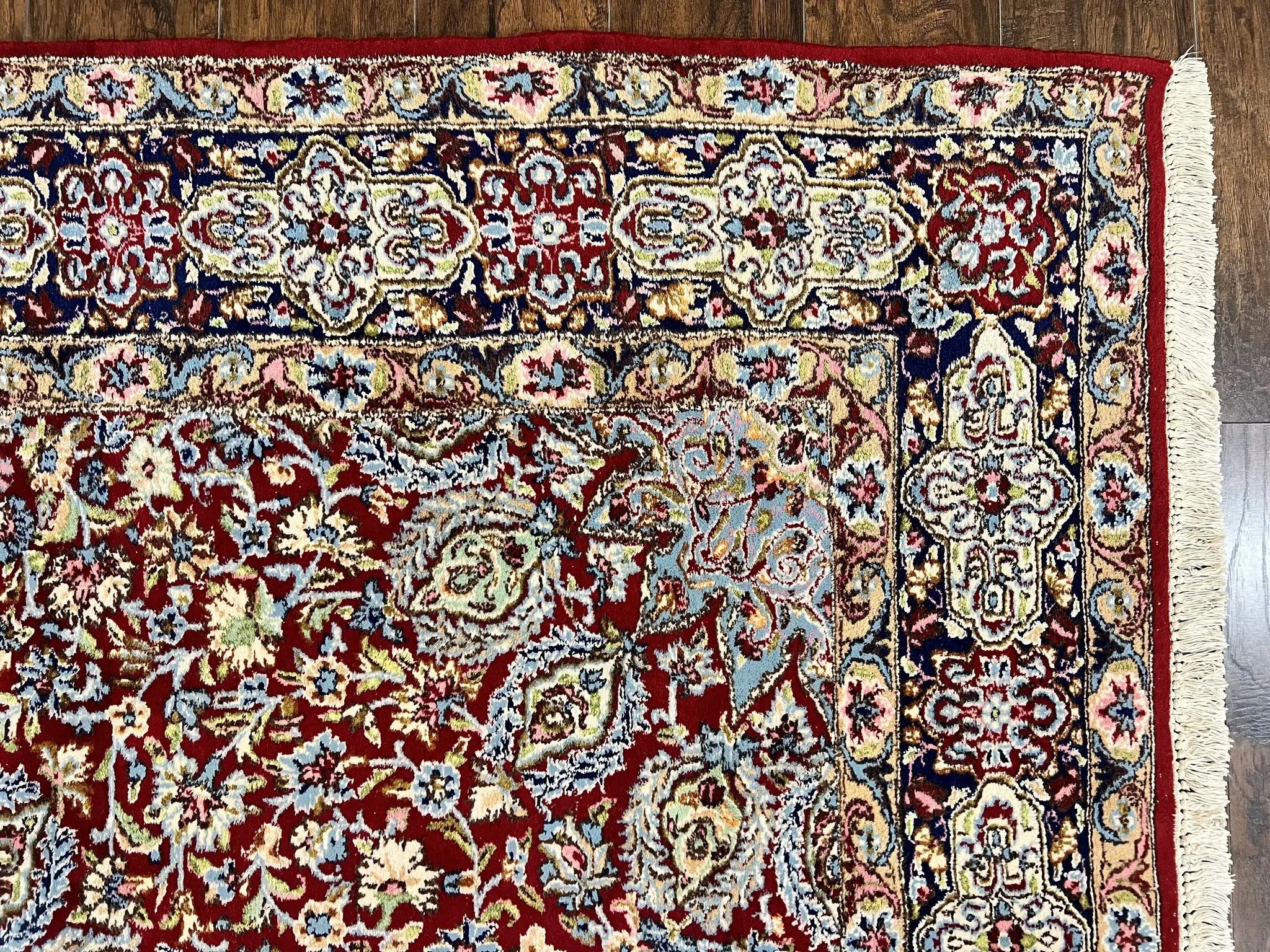 Persian Kirman Rug 7x10, Hand Knotted Wool Floral Medallion Carpet, Dark Red by Jewel Rugs