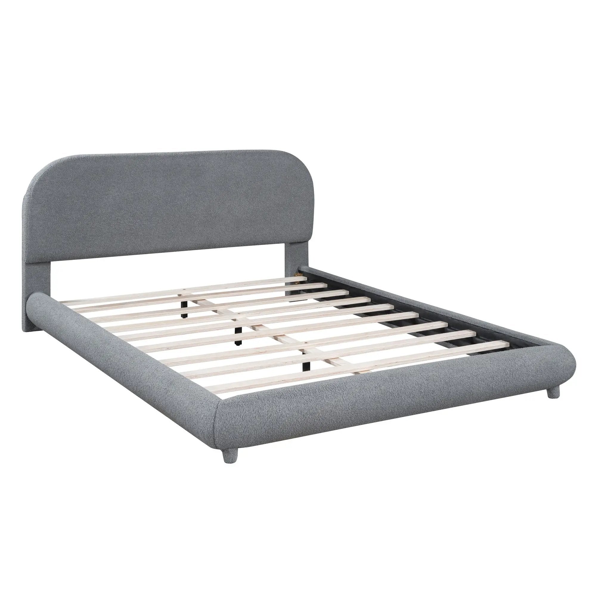 Upholstered Platform Bed With Thick Solid Frame And Stylish Curve-Shaped Design by HouseOfZazla
