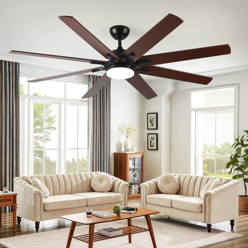 Large Ceiling Fans With Lights And Remote, Indoor / Outdoor Modern Ceiling Fan For Kitchen Living Room Patio, 6 Speed Reversible Quiet DC Motor, Dual Finish 8 Blades - Black by Unique Piece Furniture
