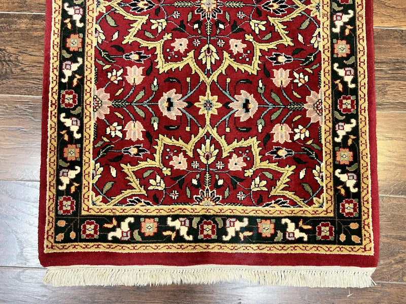 Indo Persian Runner Rug 2.6 x 10, Floral Hand Knotted Wool Hallway Rug, Red by Jewel Rugs