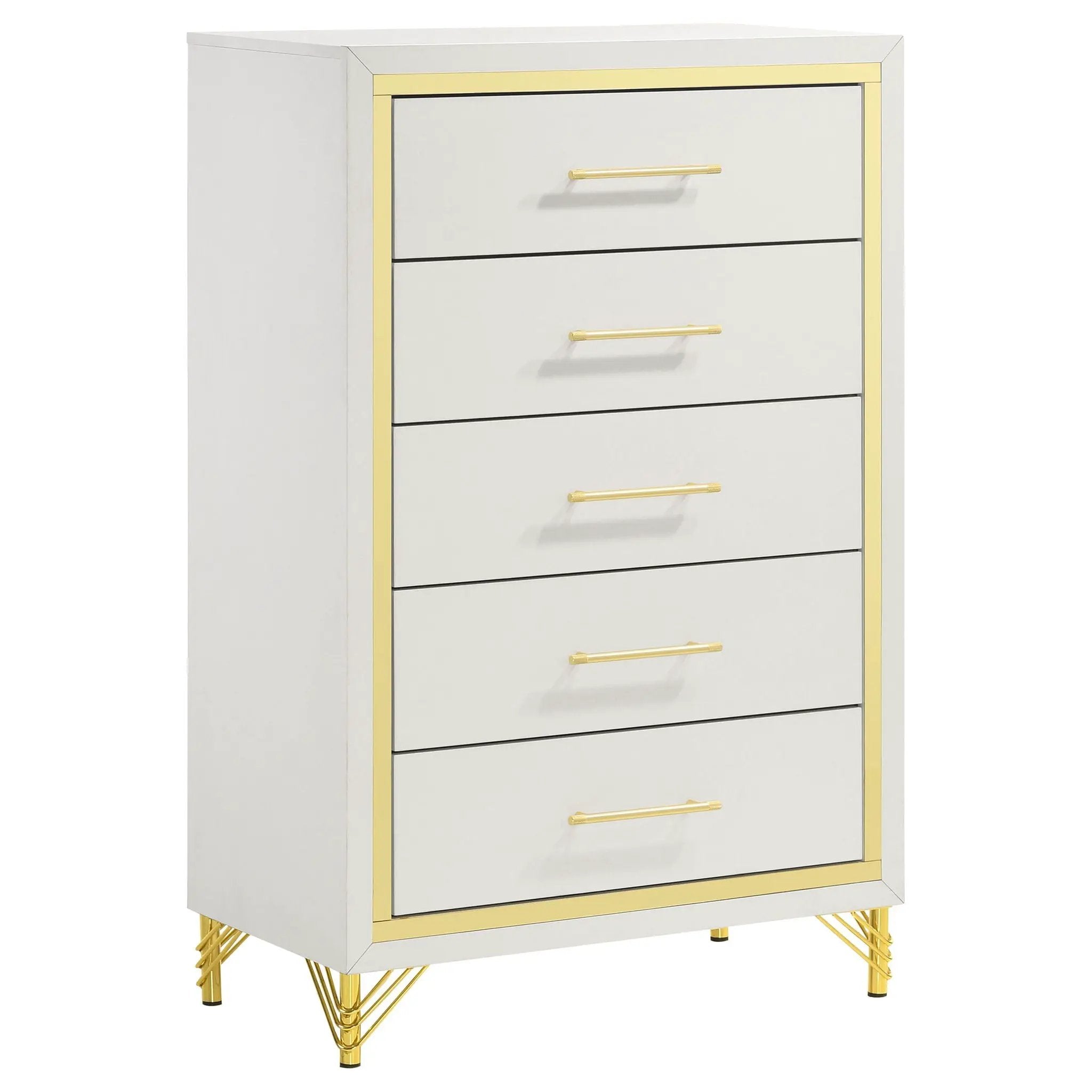 Chesney - 5 Drawer Chest With Trim - White by HouseOfZazla