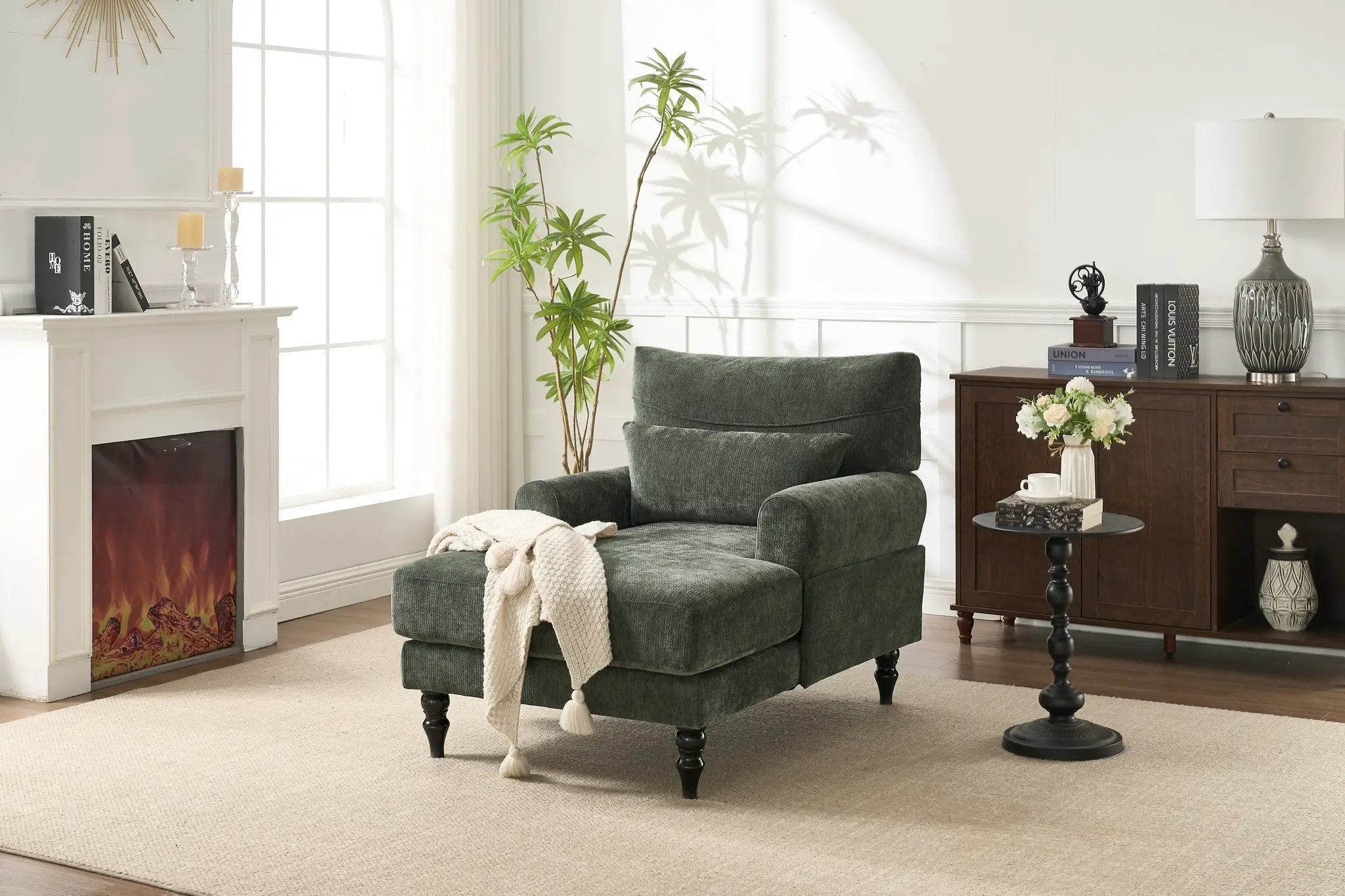Modern Chaise Lounge Upholstered Sofa Recliner Chair in Green by HouseOfZazla