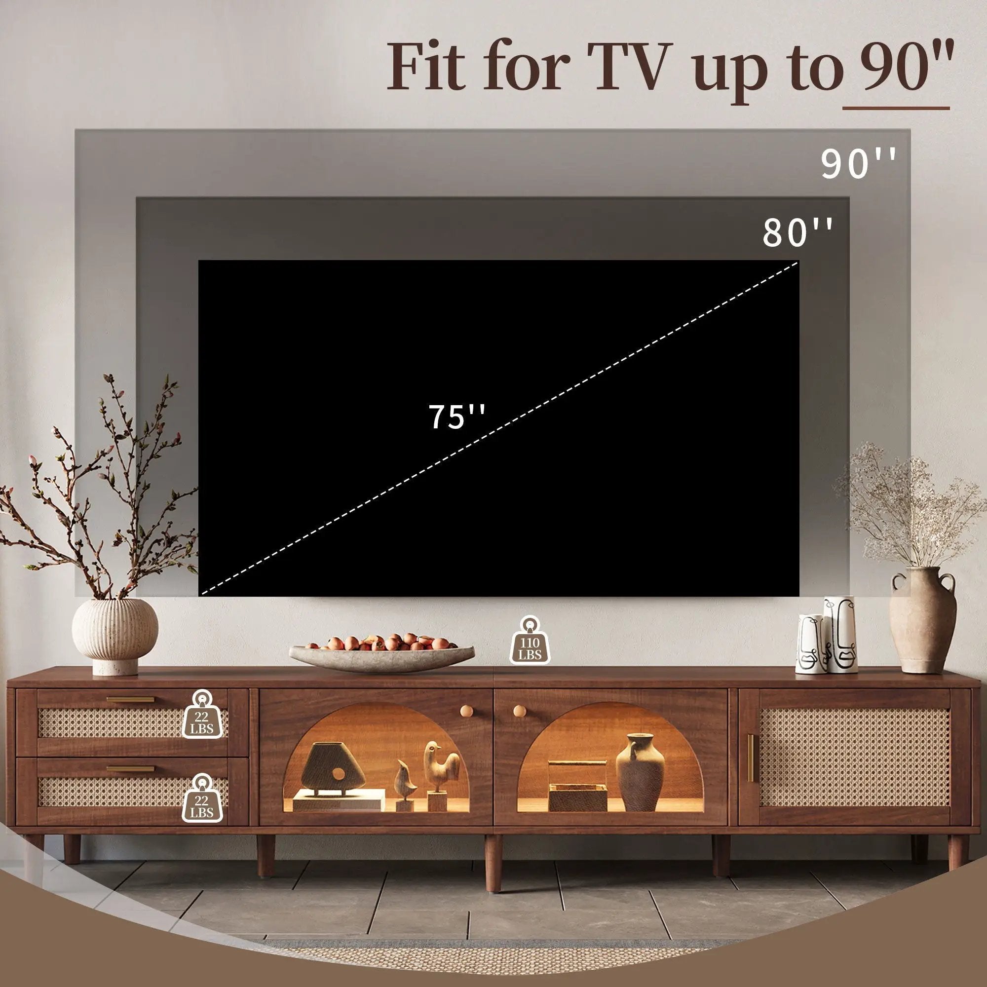 TV Stand With App-Controlled LED Lights, 2 Drawers & Door Storage by HouseOfZazla