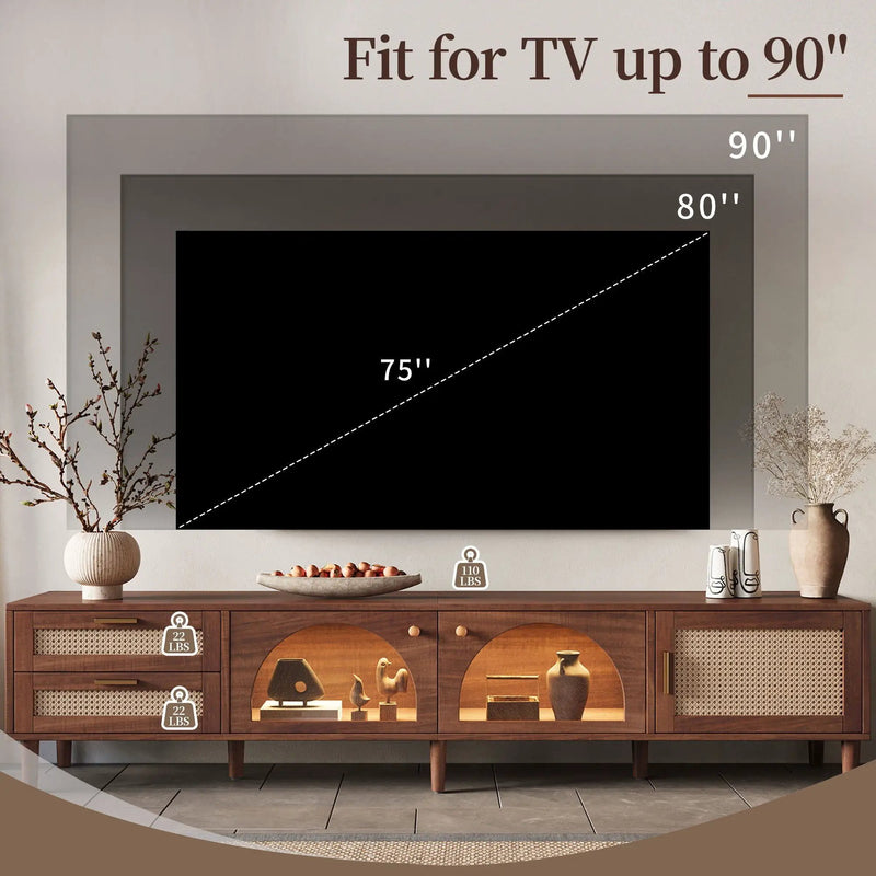 TV Stand With App-Controlled LED Lights, 2 Drawers & Door Storage by HouseOfZazla