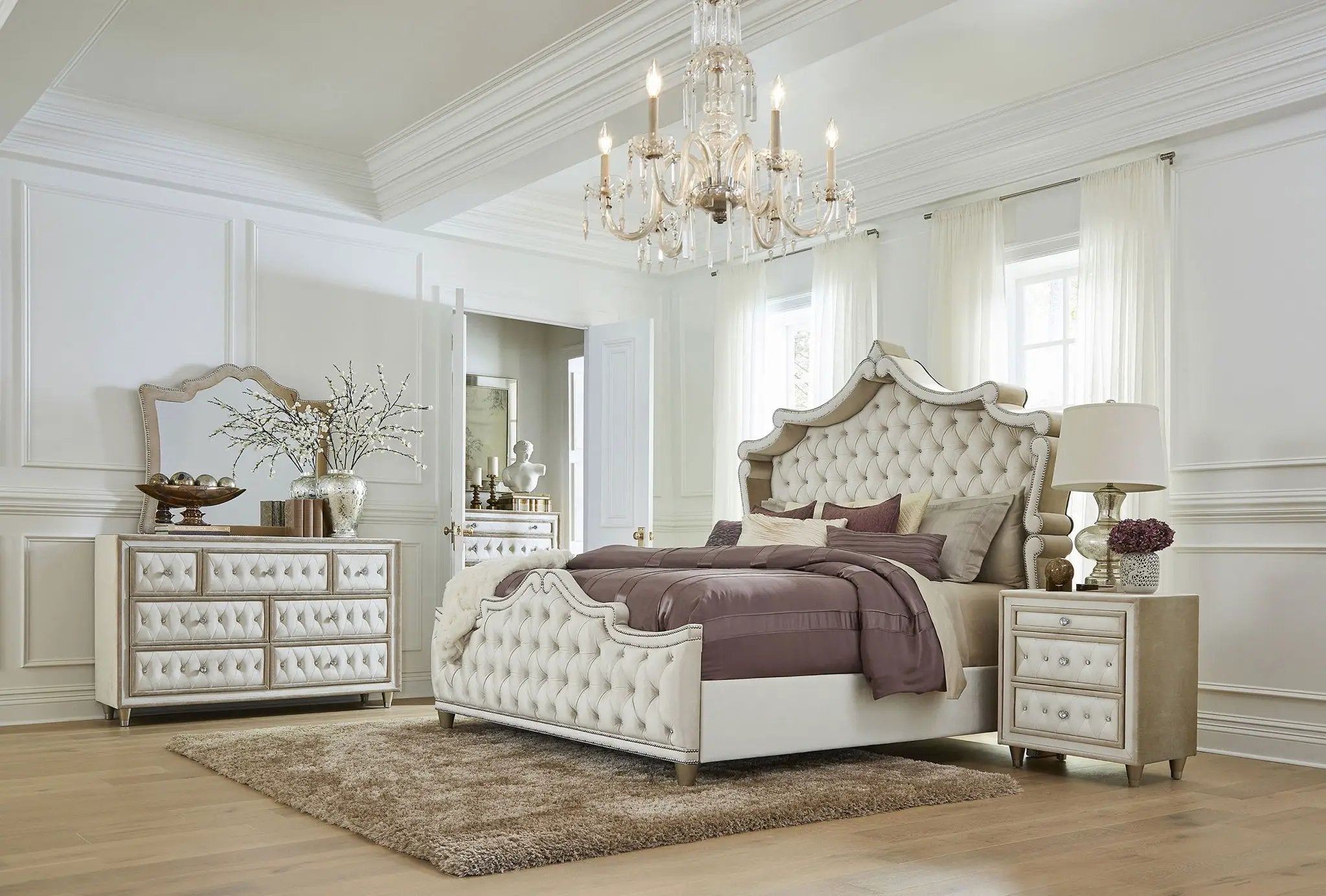 Antonella Upholstered Queen Panel Bed Ivory and Camel by Unique Piece Furniture