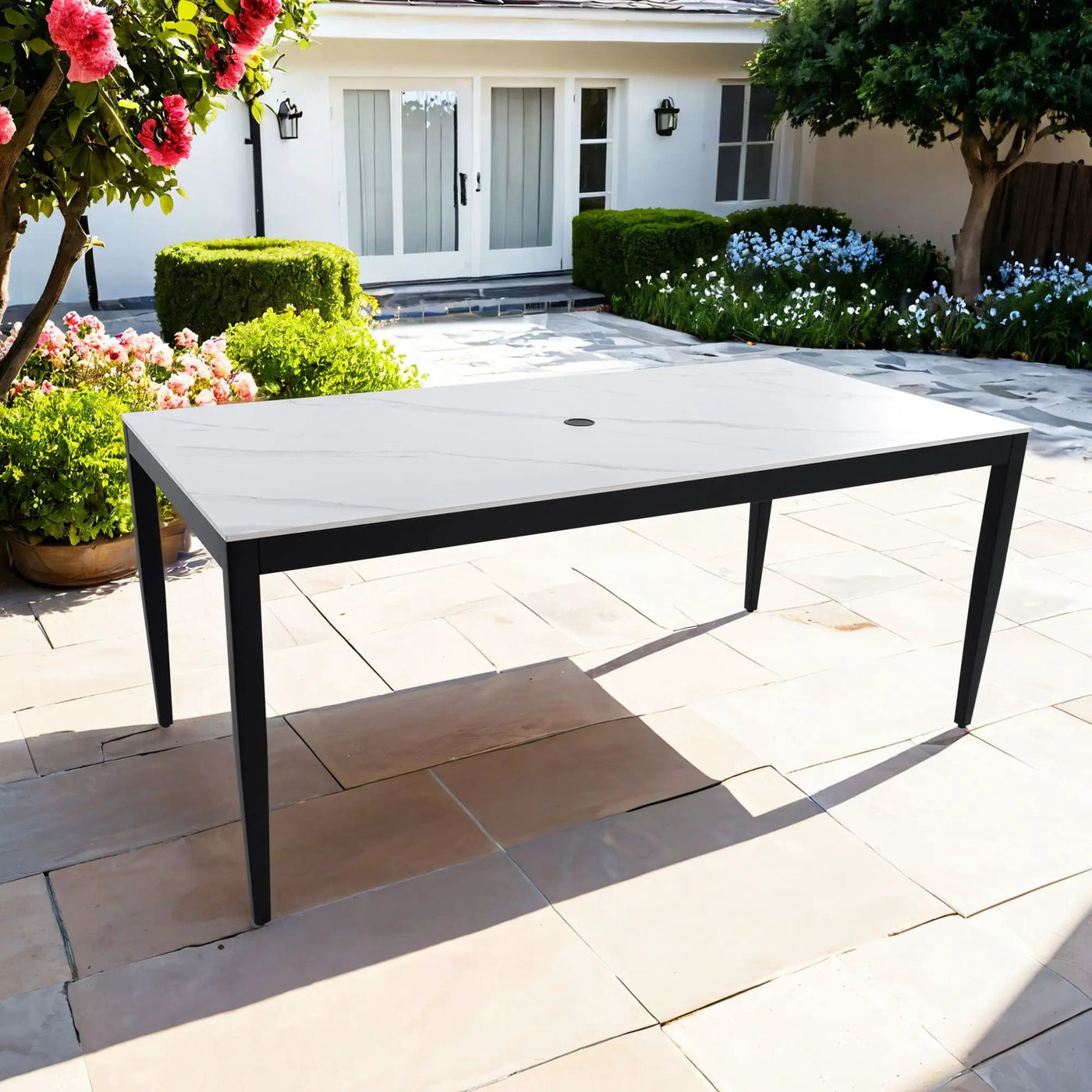Outdoor Modern Patio Dining Table, Post Tapered Legs, Weatherproof & Rust Free by HouseOfZazla