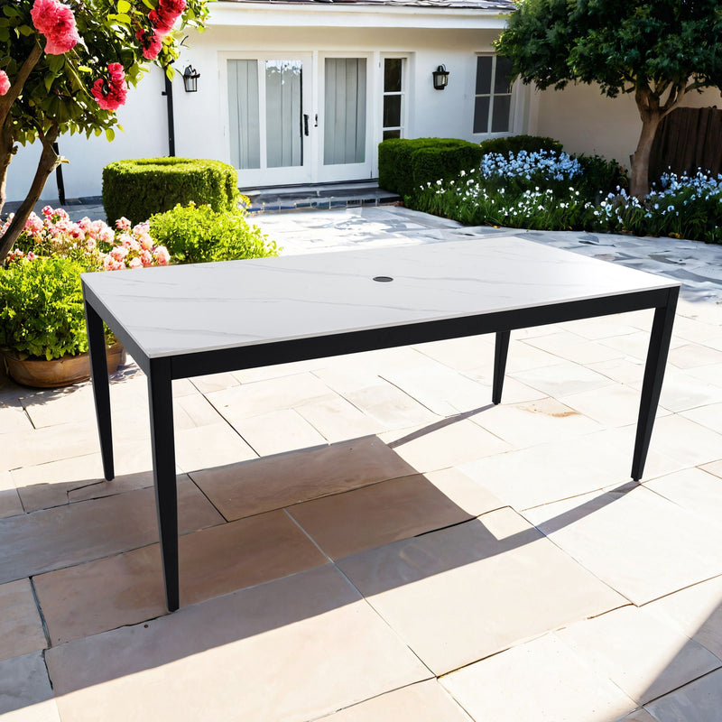 Outdoor Modern Patio Dining Table, Post Tapered Legs, Weatherproof & Rust Free by HouseOfZazla