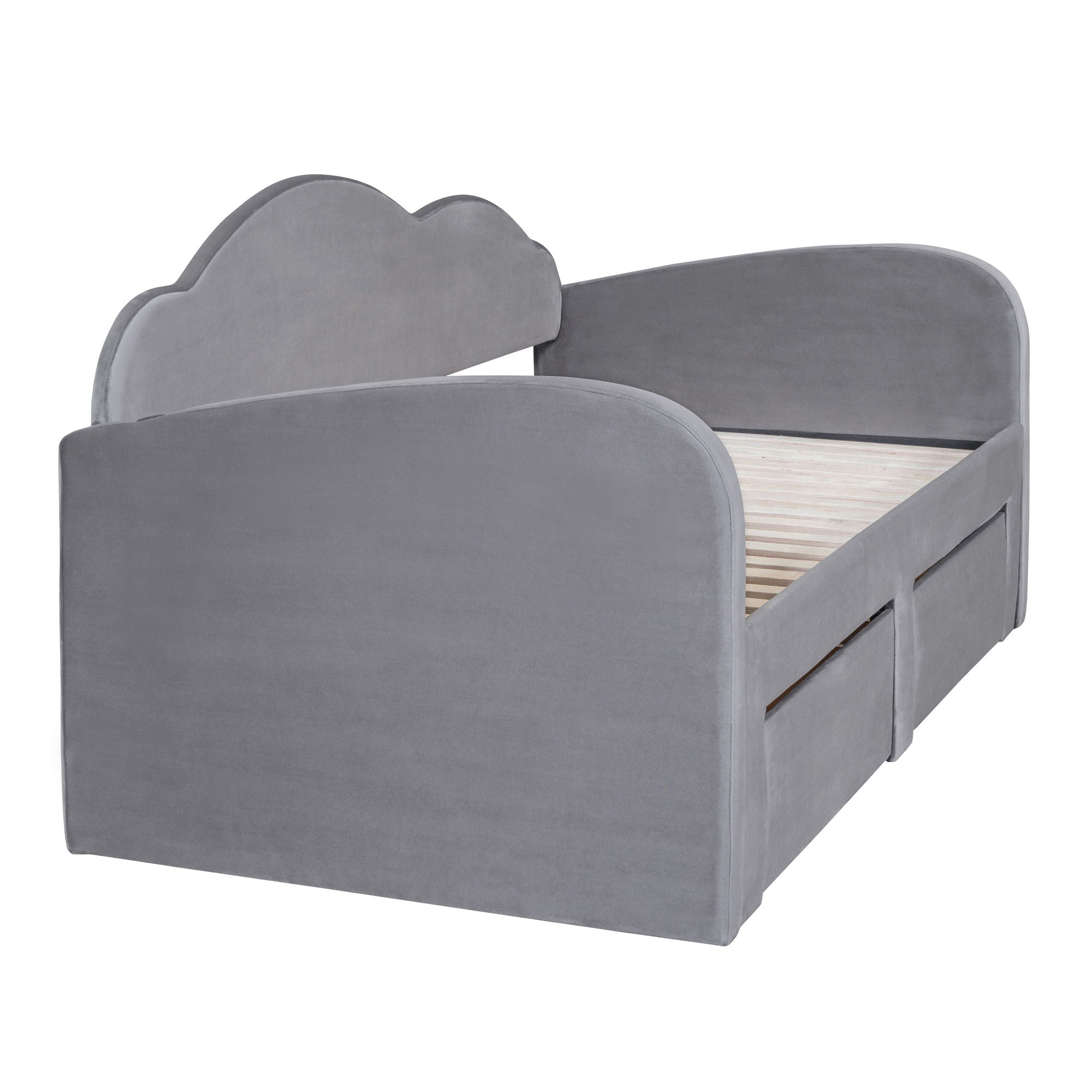 Upholstered Daybed With Cloud-Shaped Backrest, Trundle & 2 Drawers And USB Ports by HouseOfZazla