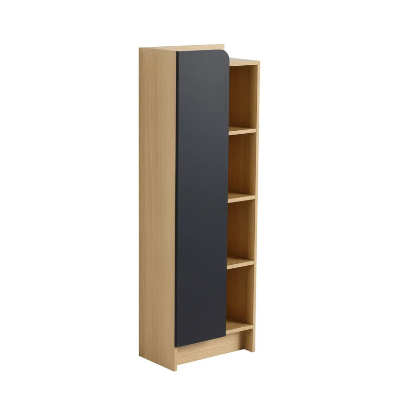 Tall Freestanding Bathroom Side Cabinet With Single Door & 4 Tier Open Shelves - Black / Light Oak / White by HouseOfZazla