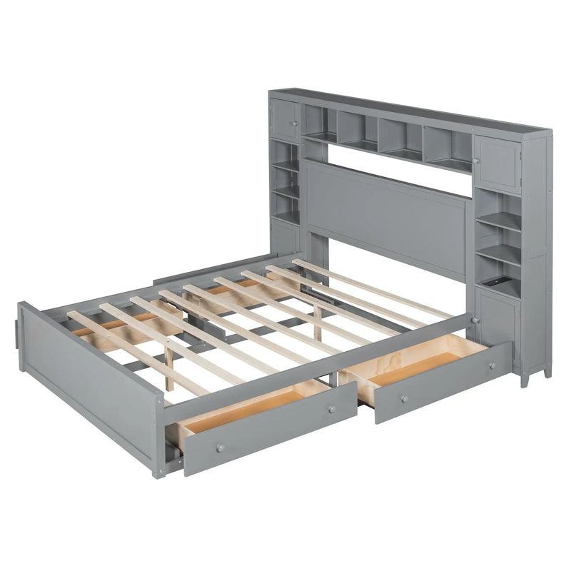 Bed With All In One Cabinet, Shelf And Sockets by Unique Piece Furniture