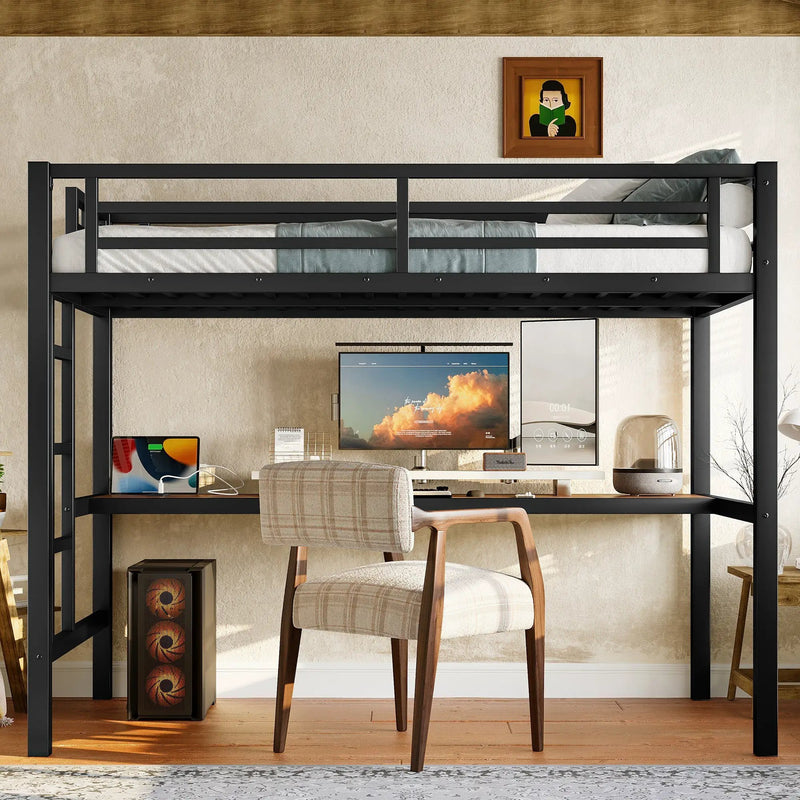 Metal Twin Size Loft Bed with Power Outlet and LED Lighted by HouseOfZazla