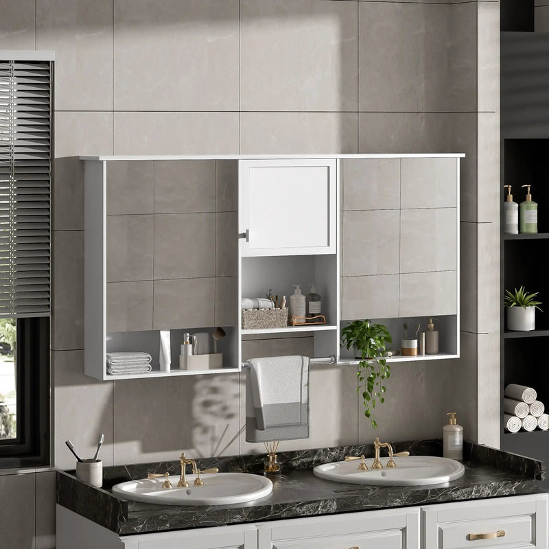 Wall-Mount 3-In-1 Mirror Cabinet With Adjustable Shelf, Soft-Closing Hinges, Rectangular Design - White by Unique Piece Furniture