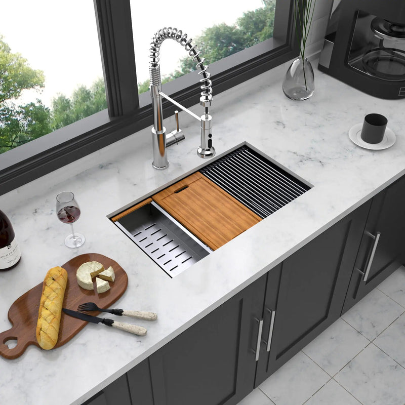 Workstation Kitchen Sink 30" X 18" X 10" Single Bowl Undermount 16 Gauge - Gunmetal Black by HouseOfZazla