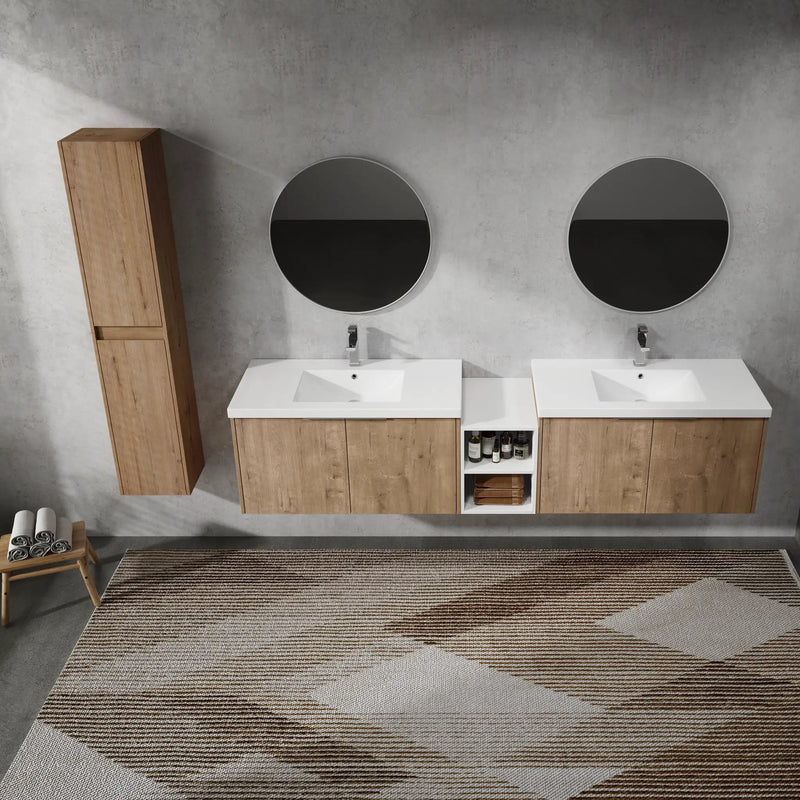 84" Wall-Mounted Bathroom Vanity With Sink and Side Cabinet by HouseOfZazla