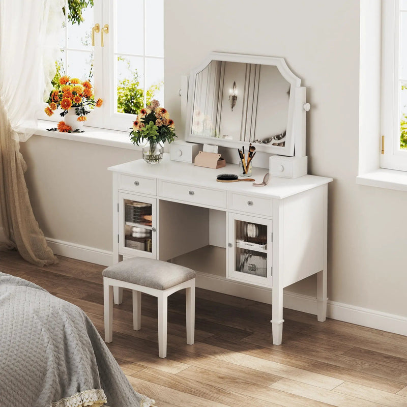 Elegant Makeup Vanity Desk With Adjustable Mirror And Storage And Construction - White by HouseOfZazla