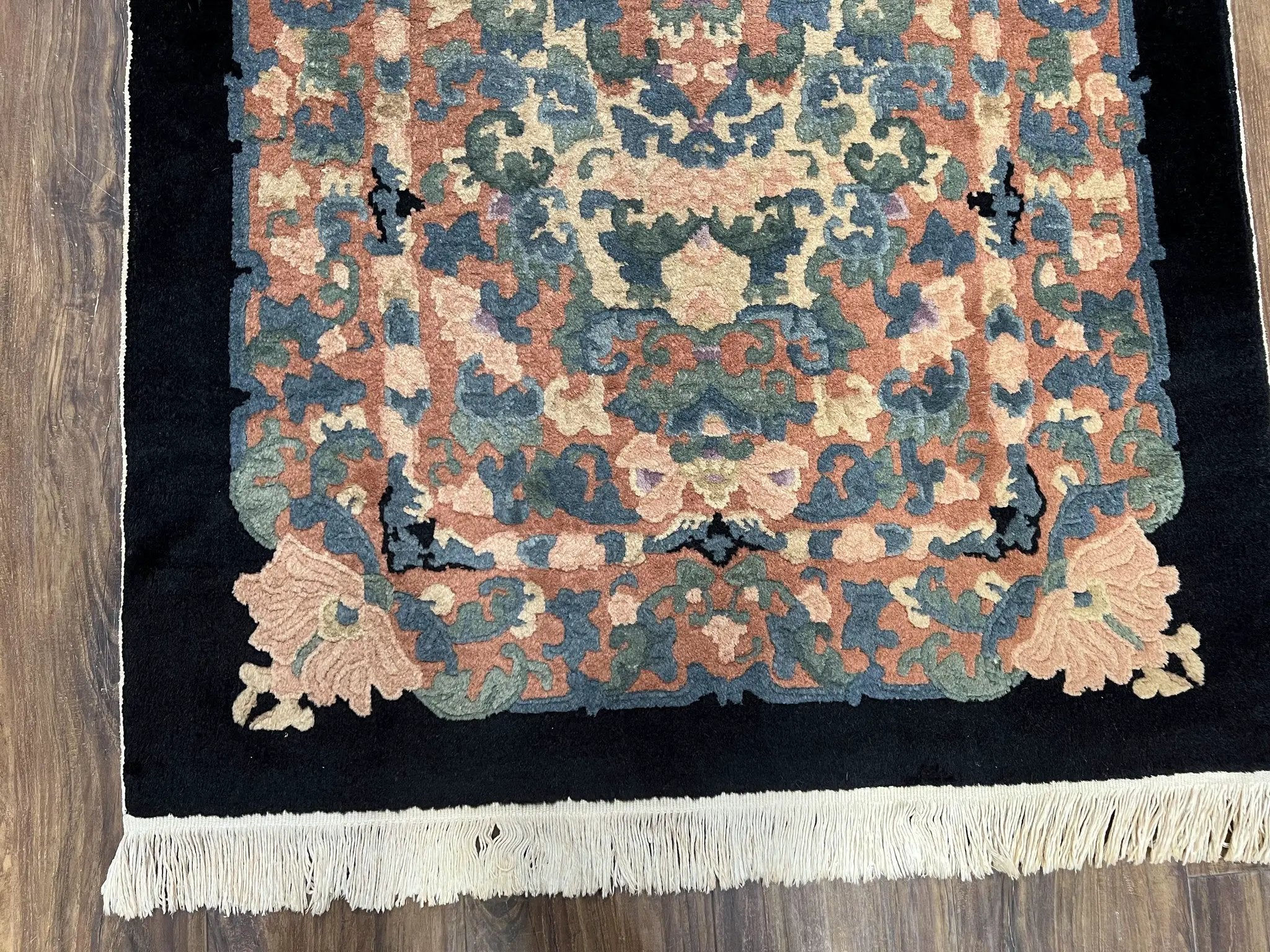 Chinese Art Deco Rug 3x5, Black and Beige Chinese Carpet 3 x 5, Vintage Rug, 1950s Rug, Floral Rug, Handmade Rug, Art Deco Rug, Wool Rug by Jewel Rugs