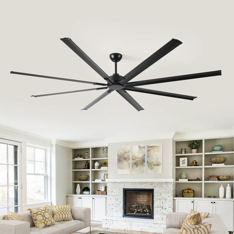 Industrial DC Motor Ceiling Fan, Large Ceiling Fan With 8 Reversible Blades, 5 Speed Remote Control, Home Or Commercial Ceiling Fans For Porch / Garage / Shop - Black by HouseOfZazla