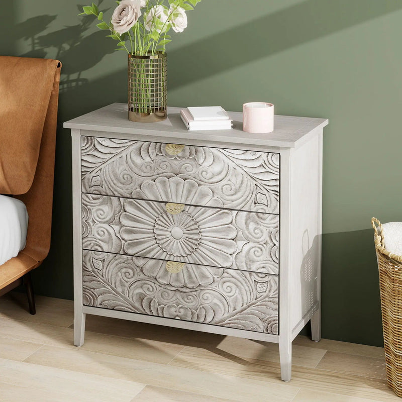 3 Drawer Cabinet, American Furniture, Suitable For Bedroom, Living Room - Light Gray by Unique Piece Furniture