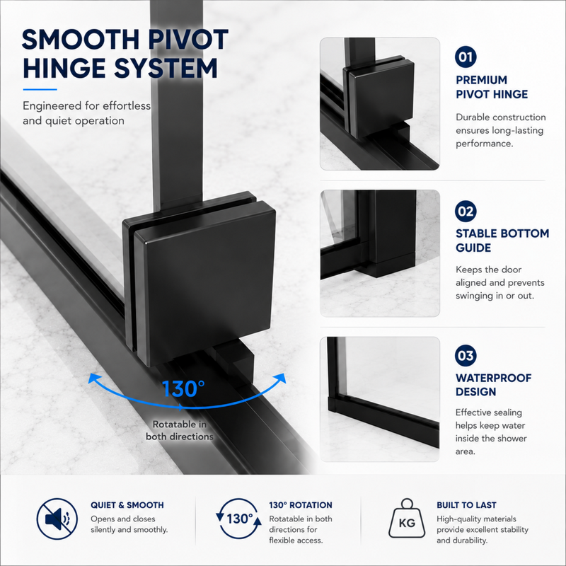 Semi-Frameless Pivot Hinged Glass Shower Door 56-60 in W x 72 in H, Matte Black by HouseOfZazla