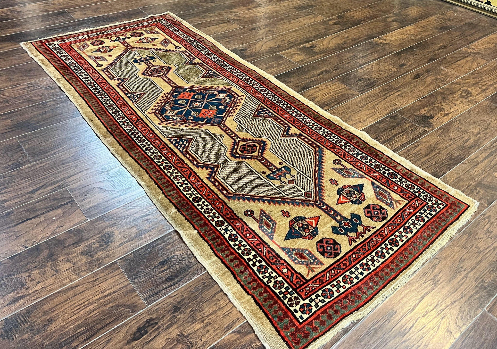 Antique Persian Runner 3 x 7, Camel Hair Runner 3x7 ft, Handmade Hallway Rug, Geometric Design, Tribal Rug, Persian Sarab Rug 3x7 by Jewel Rugs