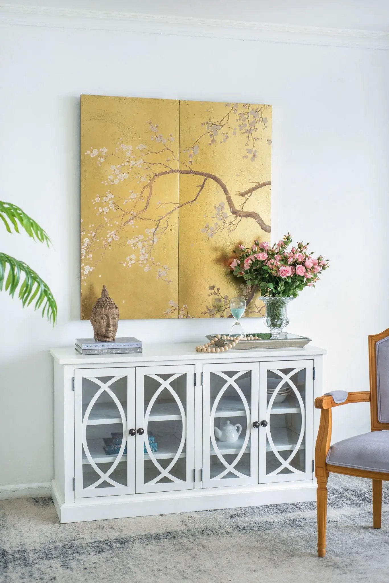 Cherry Blossom Wall Art Panels, Wall Decor For Living Room Dining Room Office Bedroom (Set of 2) - Gold by Unique Piece Furniture